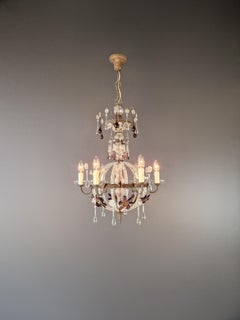 Antique 1930s Chandelier Crystal Lustre Brass Ceiling Lamp Rarity Neoclassical