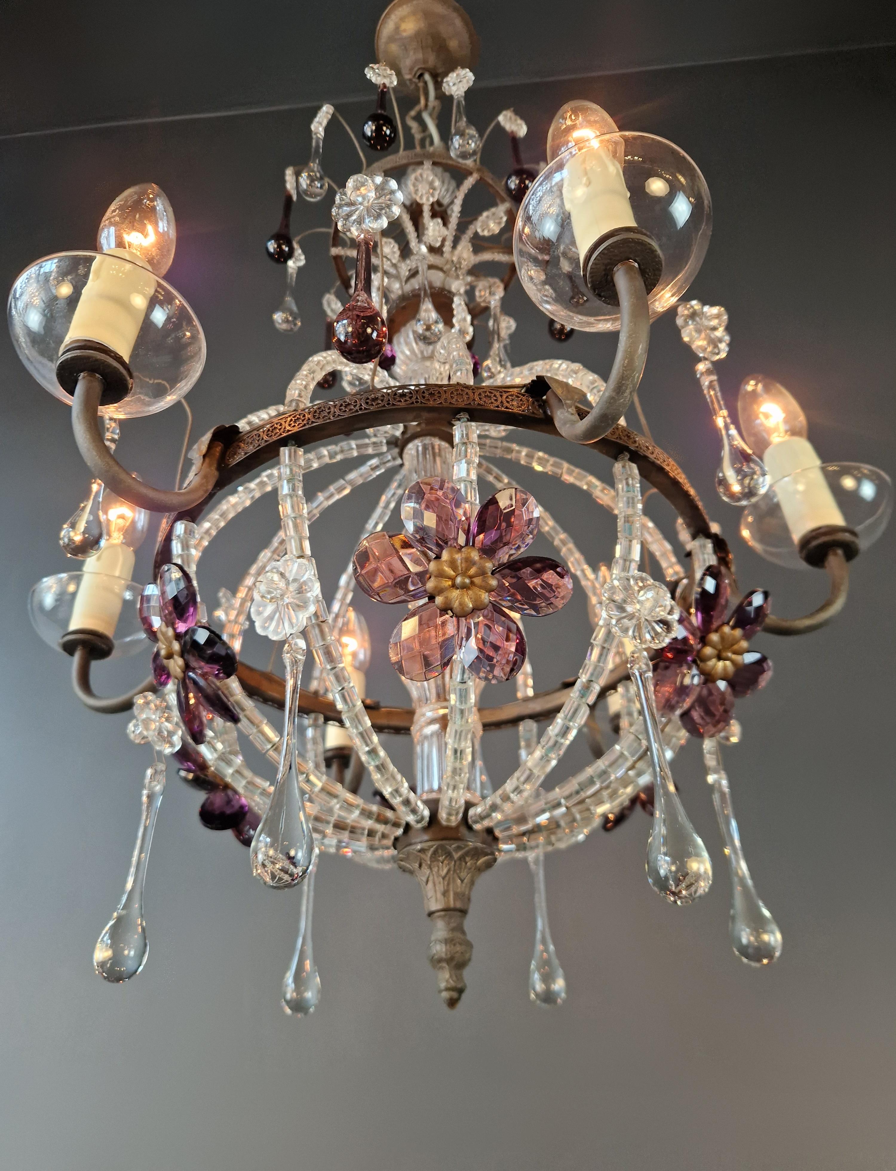 Plafonnier ancien des années 1930 en cristal lustré laiton rare néoclassique Bon état - En vente à Berlin, DE