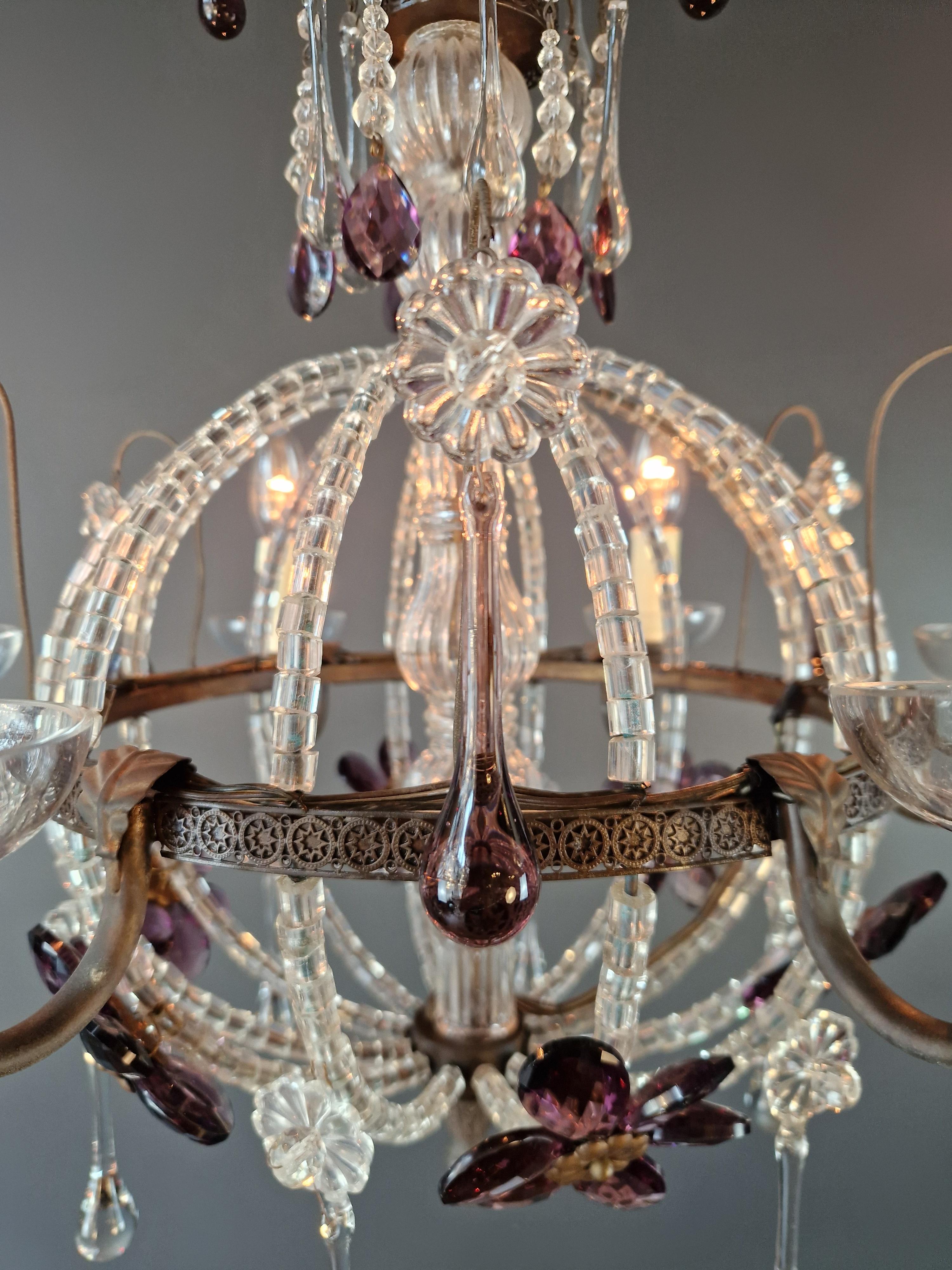 Laiton Plafonnier ancien des années 1930 en cristal lustré laiton rare néoclassique en vente