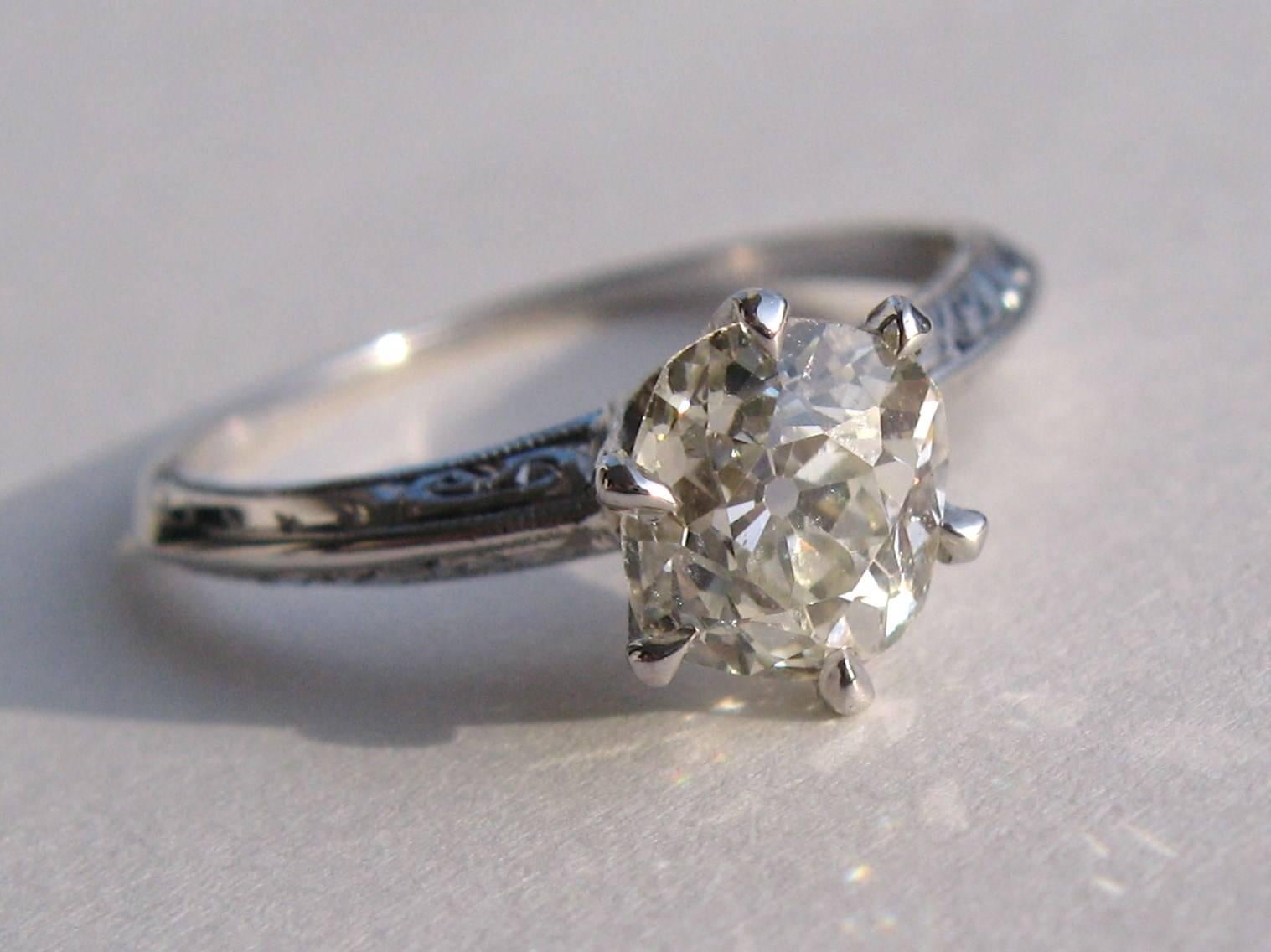 Antique 1930s Cushion Cut Diamond Gold Engagement Ring For Sale at 1stDibs