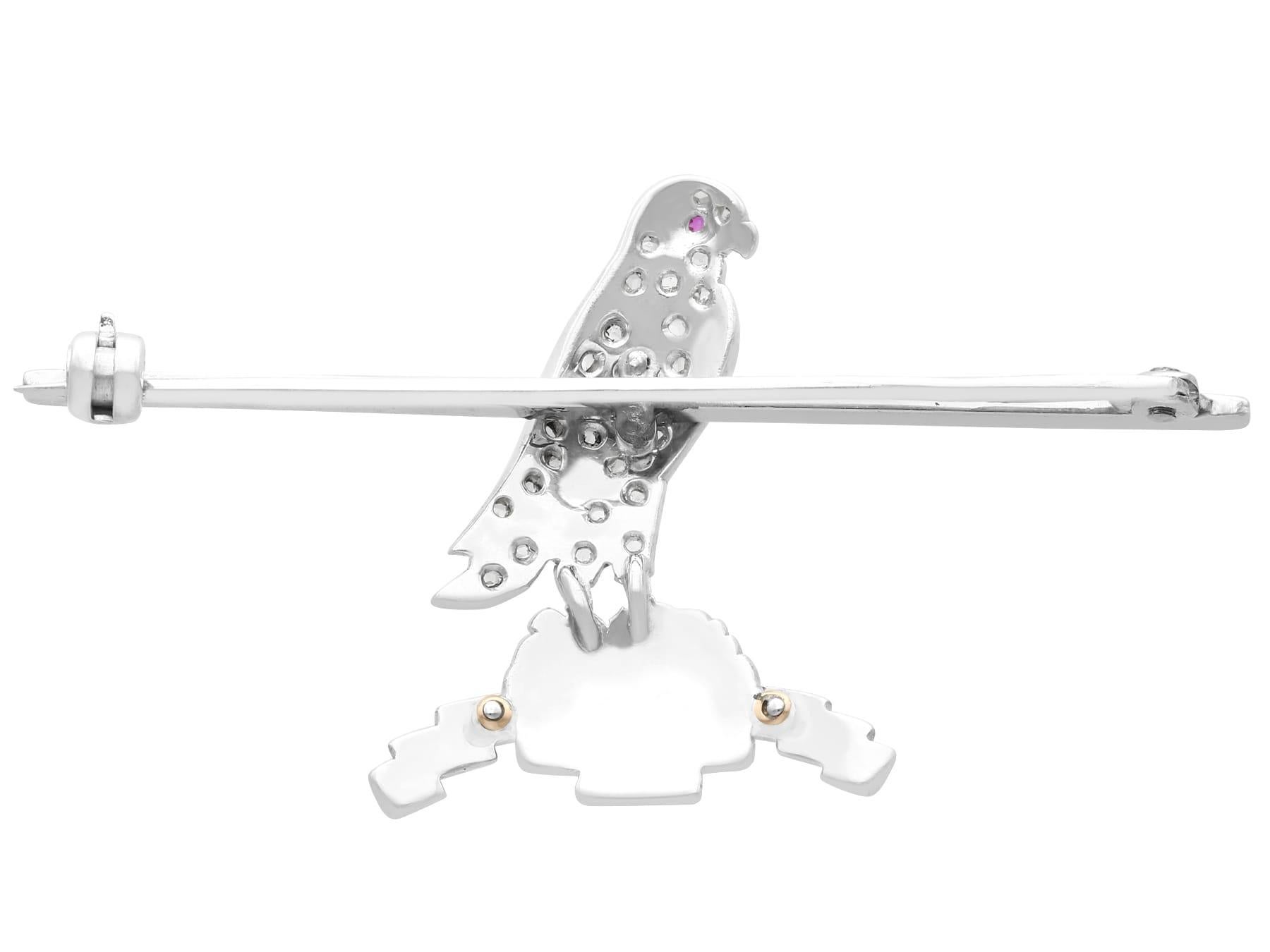 Women's or Men's Antique 1930s Diamond and Ruby White Gold Regimental Brooch For Sale