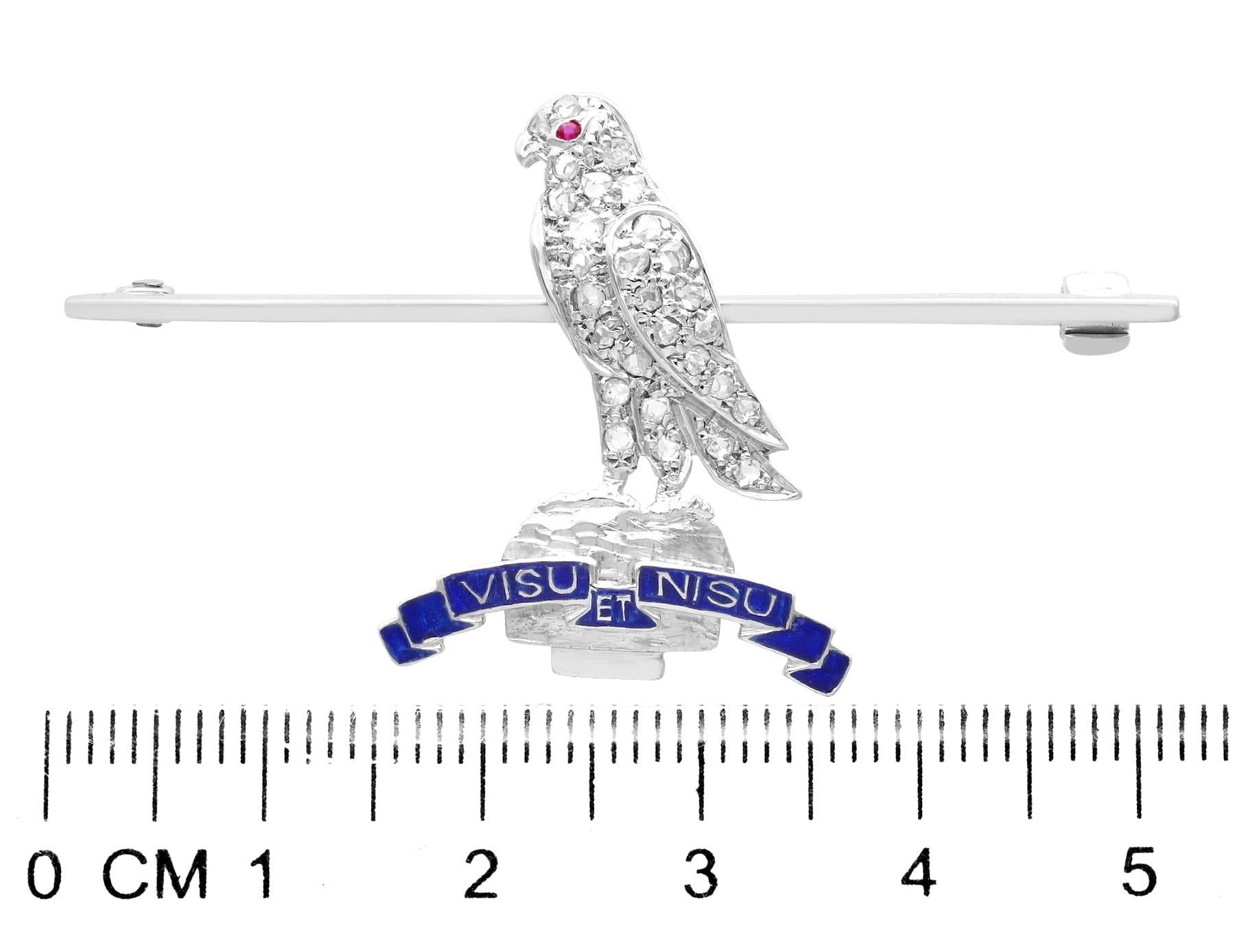 Antique 1930s Diamond and Ruby White Gold Regimental Brooch For Sale 2