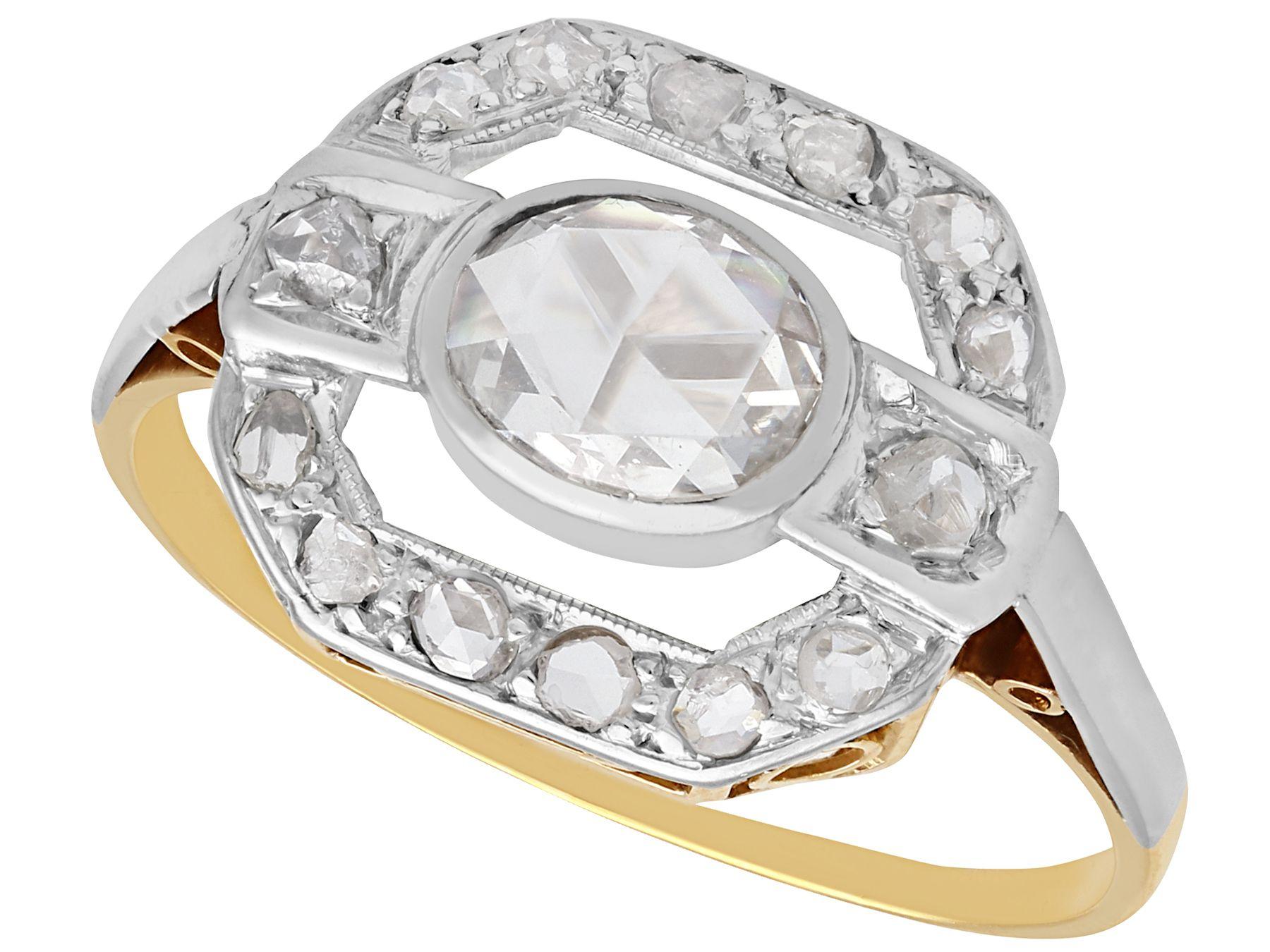 A fine and impressive 0.61 carat diamond and 18 karat yellow gold, 18 karat white gold dress ring; part of our diverse antique jewellery collections.

This fine and impressive antique oval diamond ring has been crafted in 18k yellow gold with a 18k
