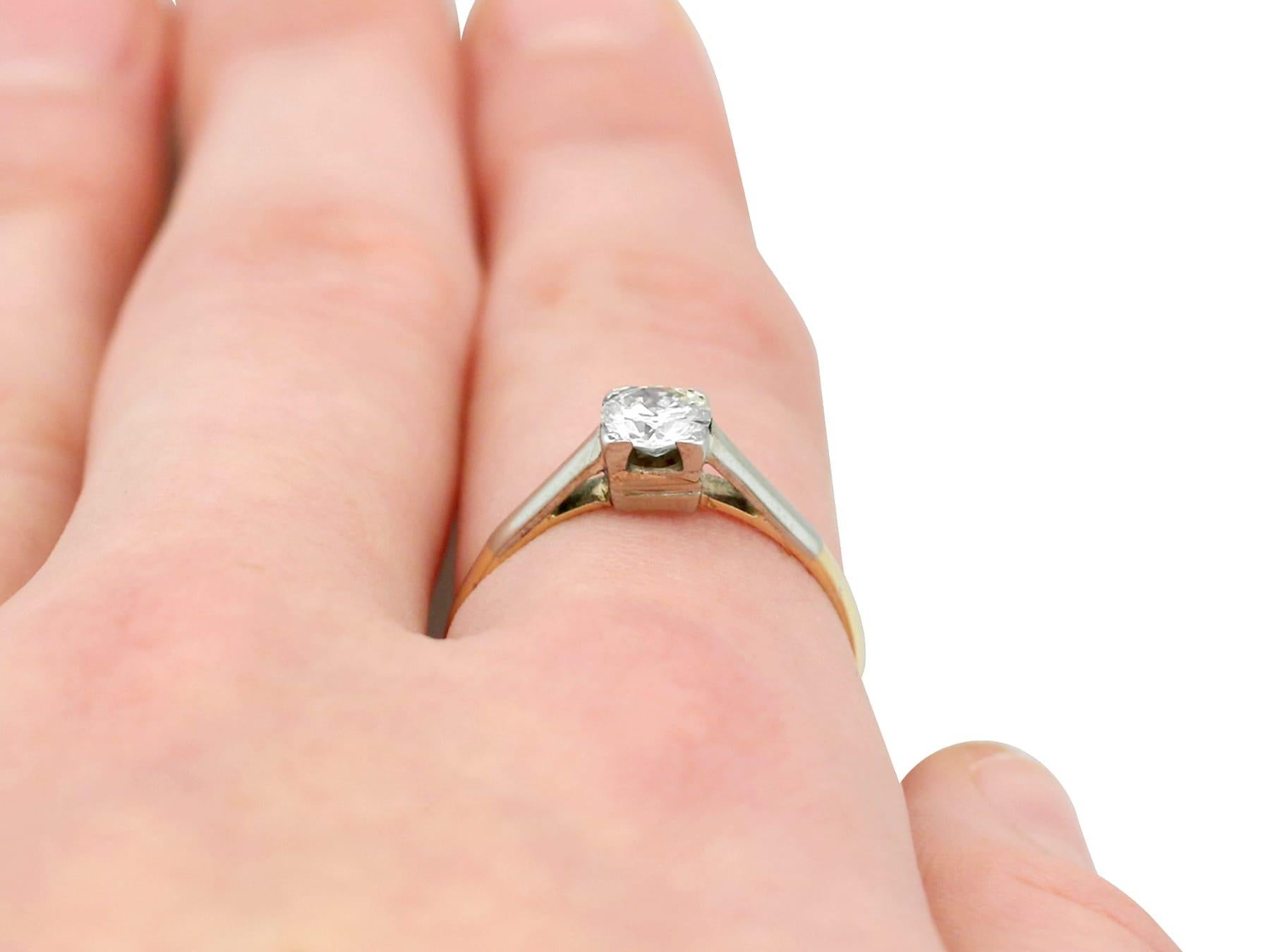 Women's 1930s Diamond and Yellow Gold Platinum Set Solitaire Engagement Ring For Sale
