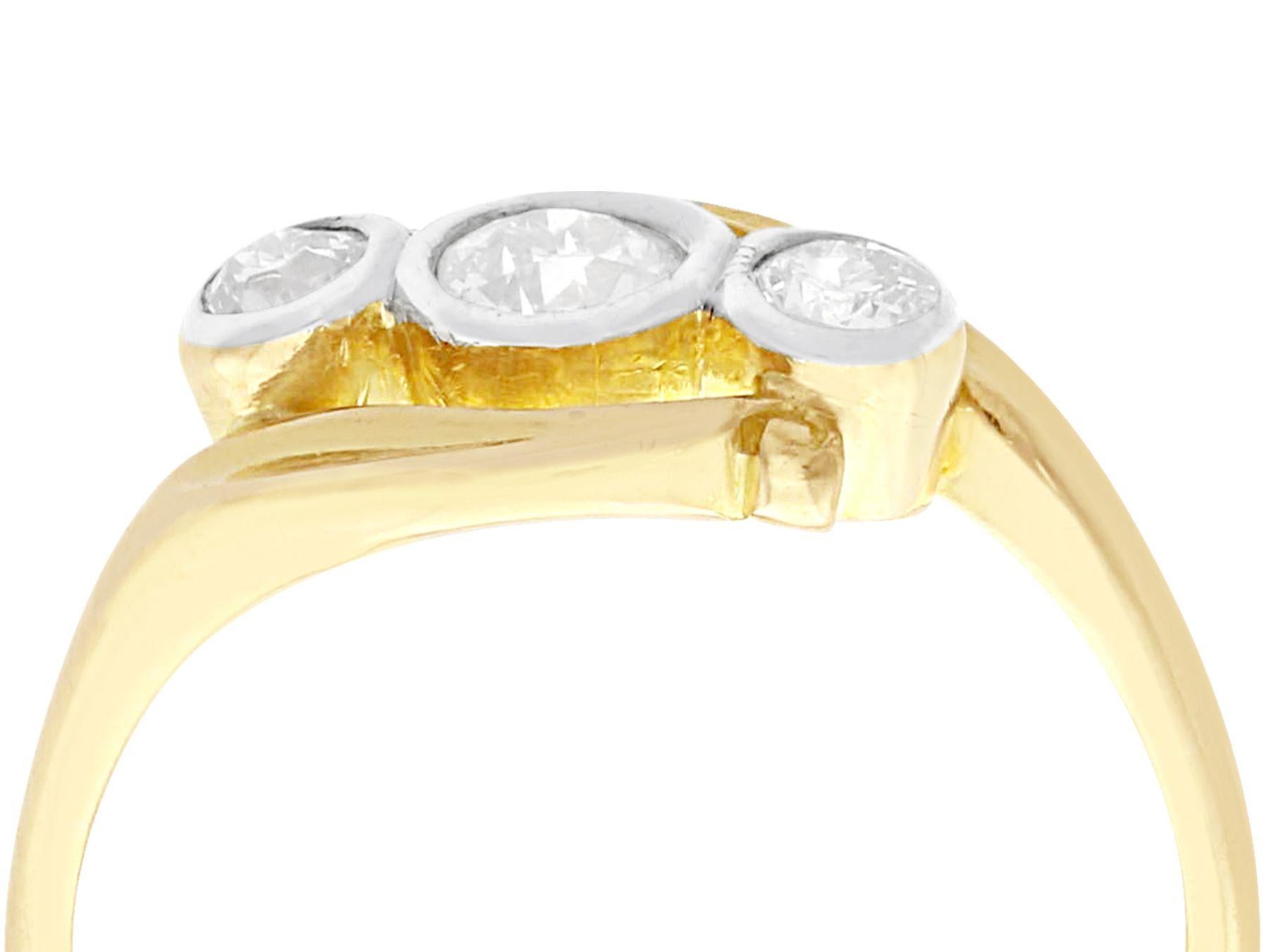 Round Cut 1930s 0.58 Carat Diamond Yellow Gold Cocktail Ring For Sale