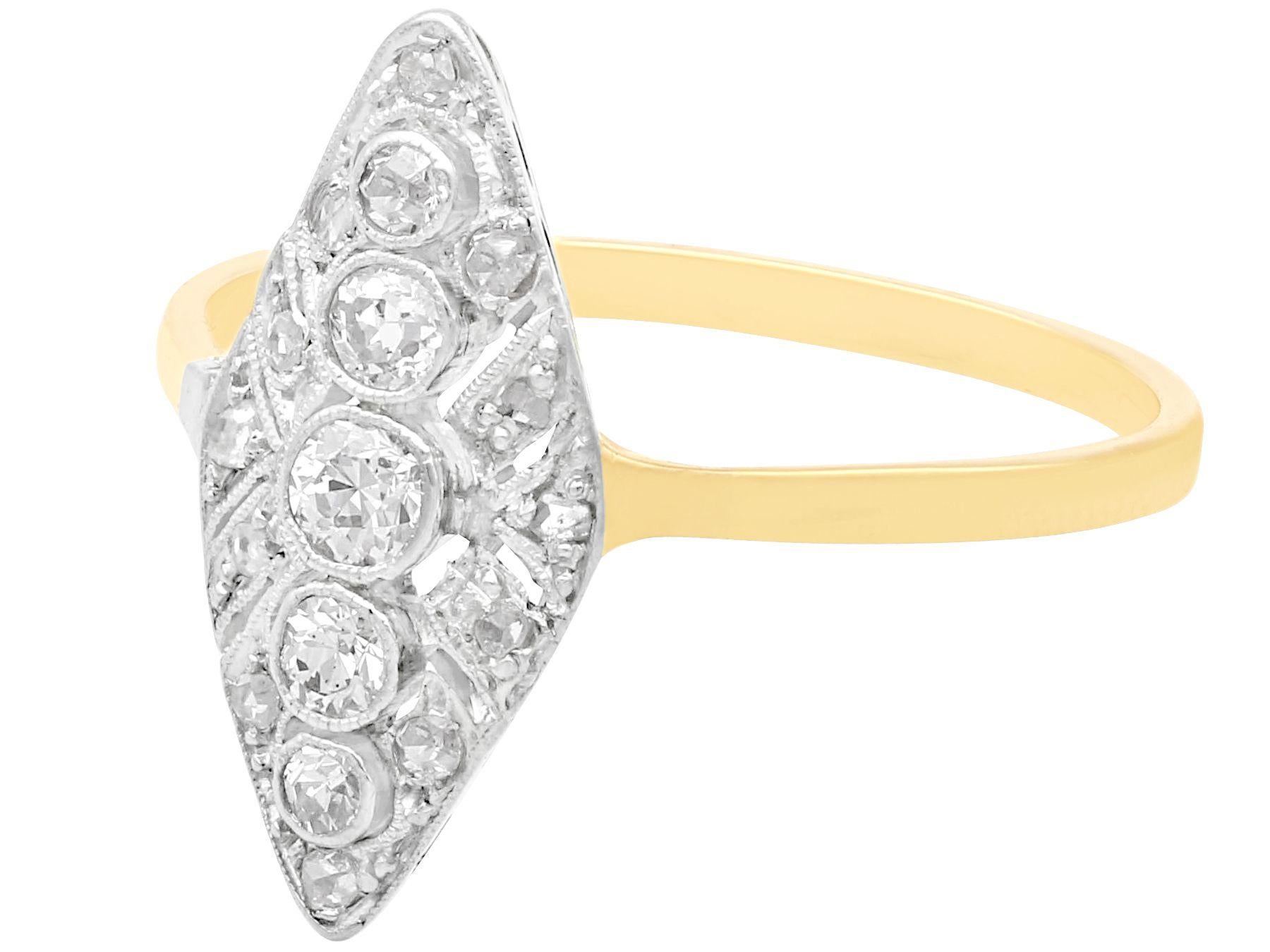 Art Deco 1930s Diamond Yellow Gold Marquise Engagement Ring For Sale