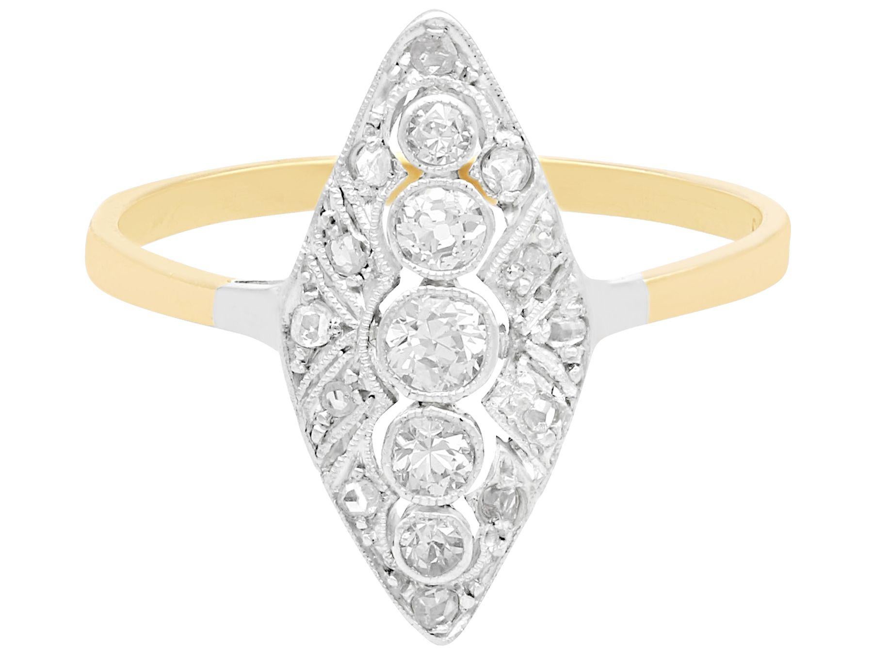 Round Cut 1930s Diamond Yellow Gold Marquise Engagement Ring For Sale