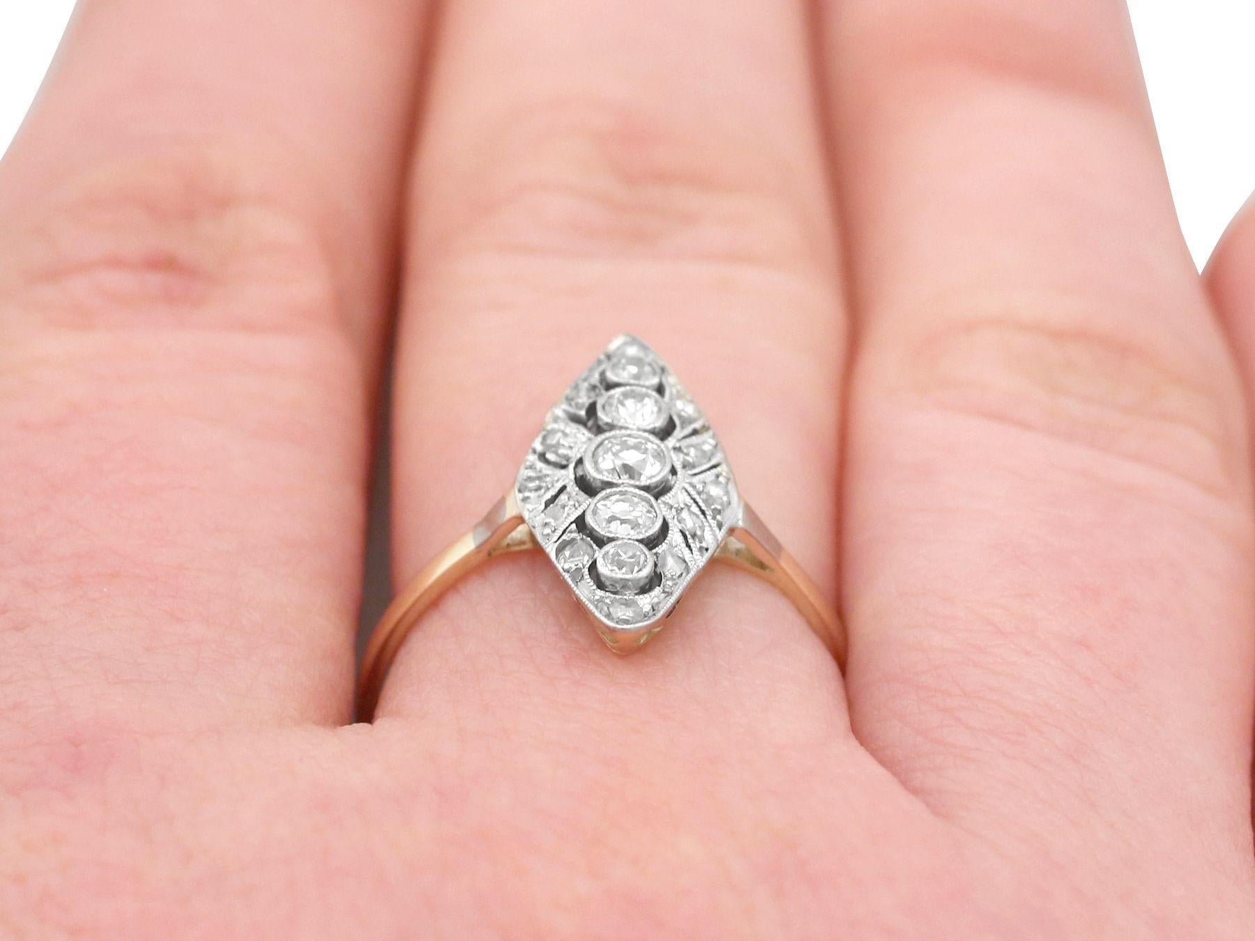 1930s Diamond Yellow Gold Marquise Engagement Ring For Sale 2