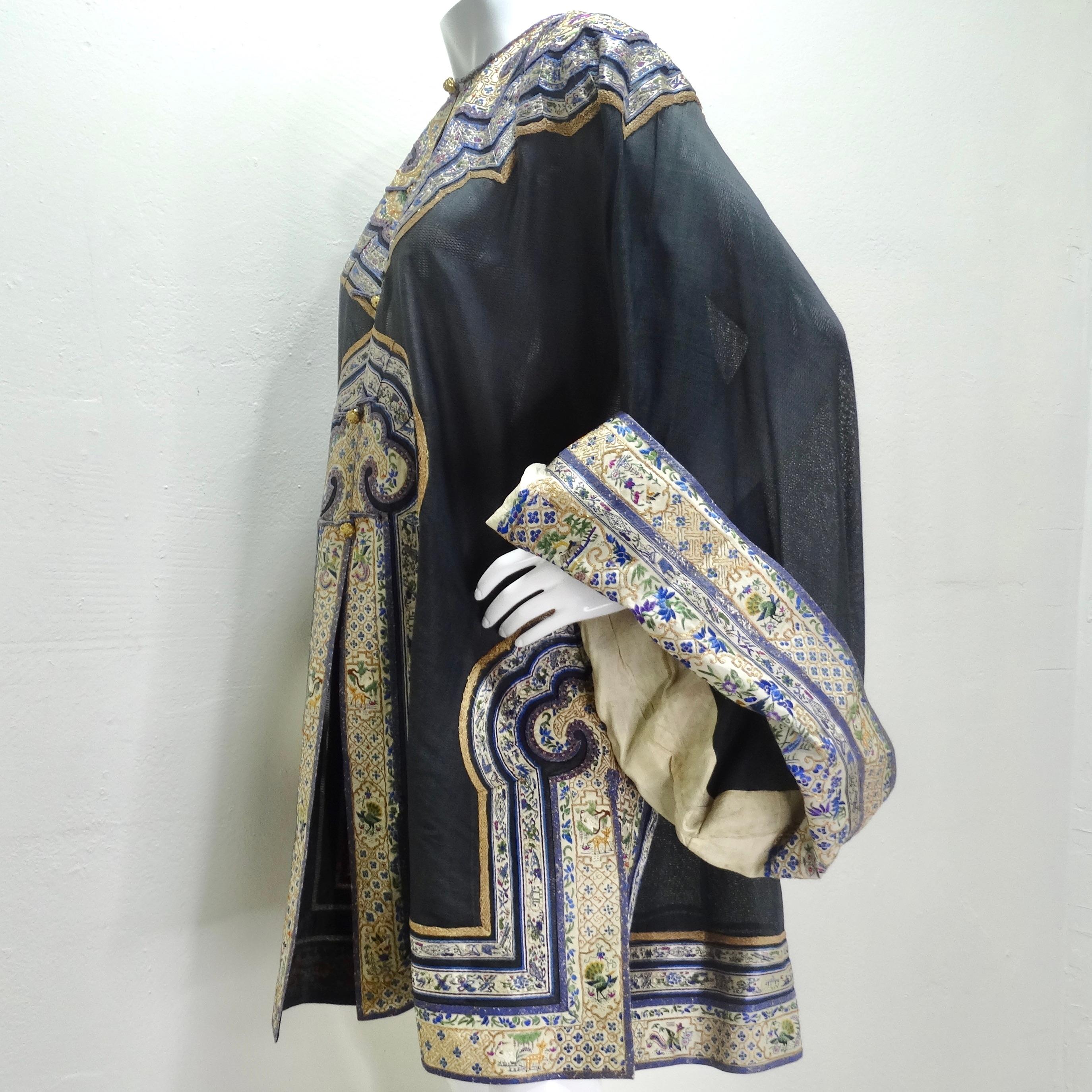 Robe de gauze chinoise brodée ancienne des années 1930 en vente 4