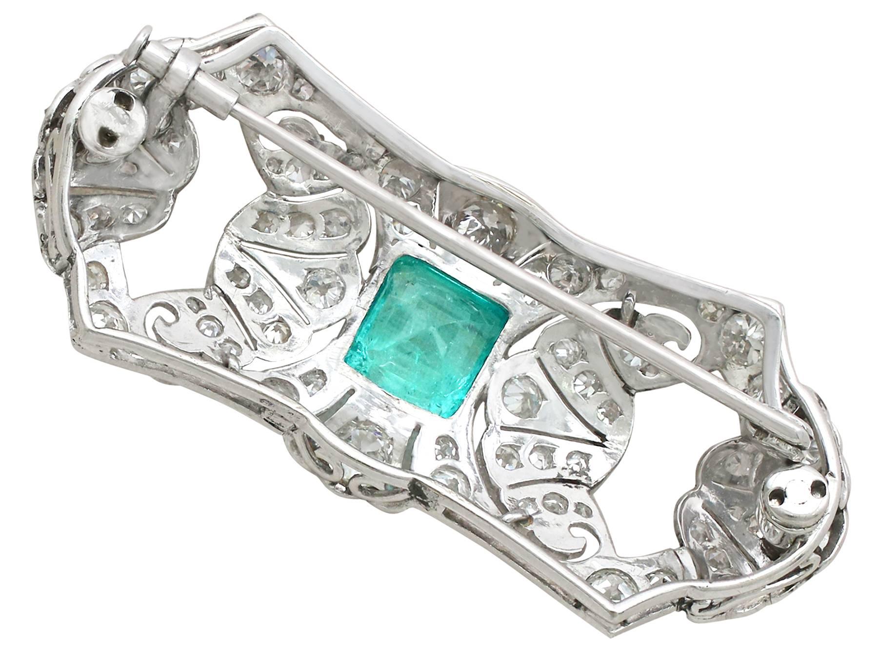 Women's Antique 1930s Emerald Diamond Gold Brooch