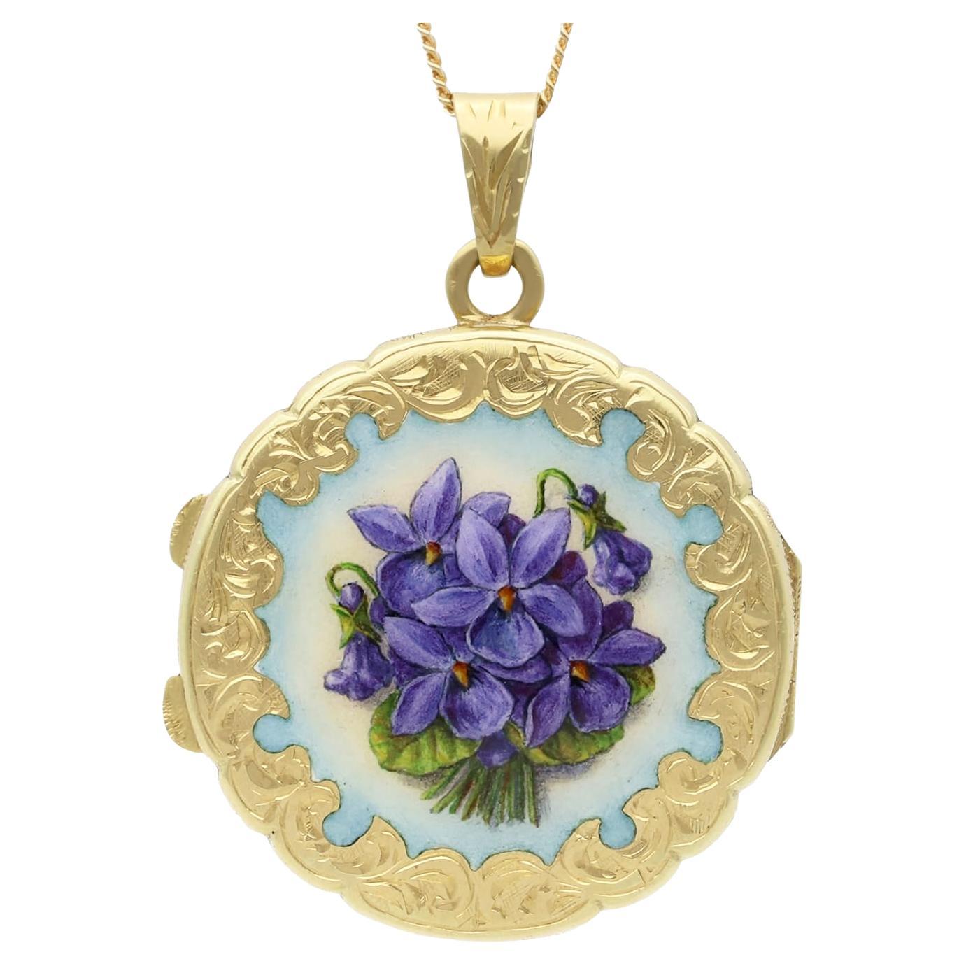 Antique 1930s Enamel and 14k Yellow Gold Pendant / Locket For Sale