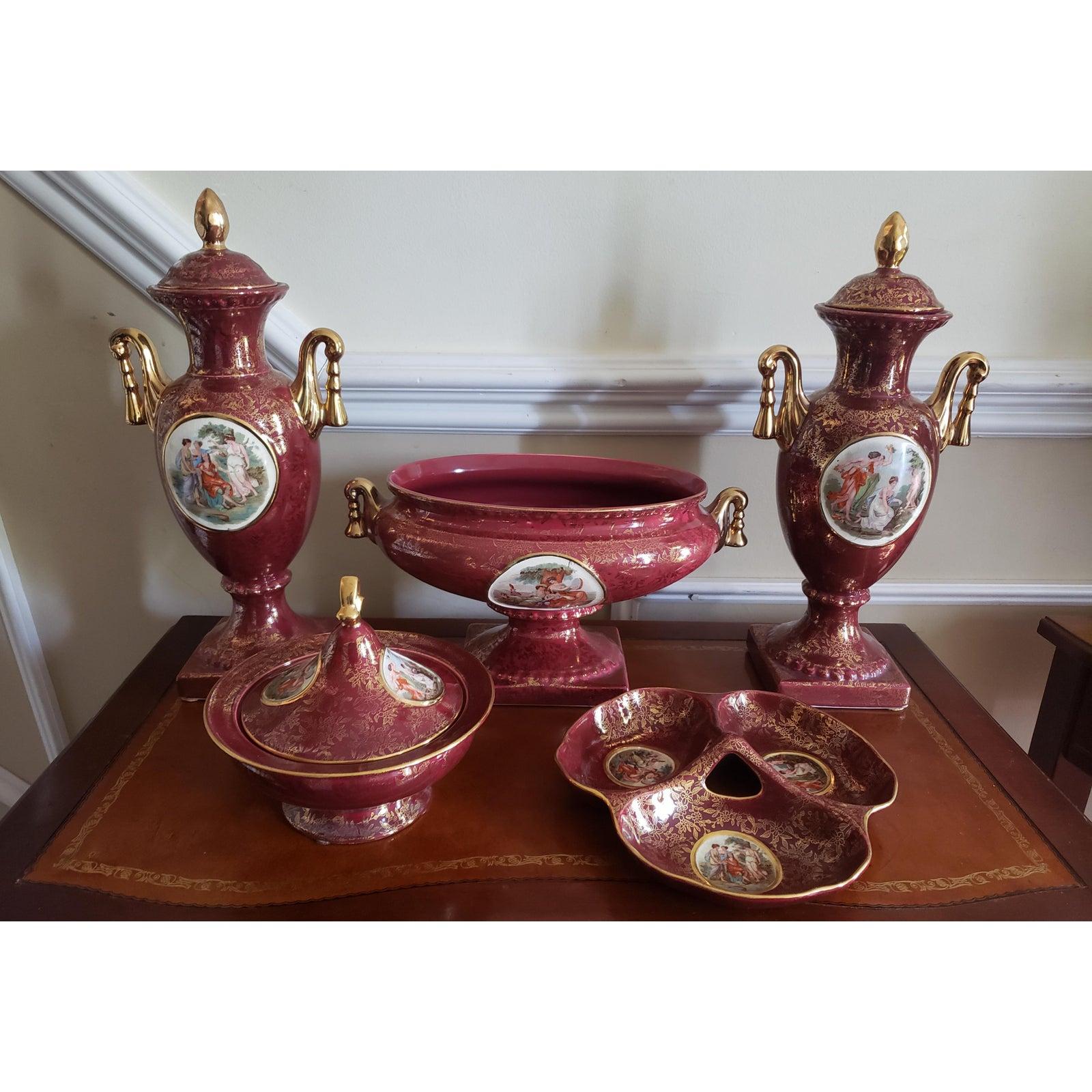 Antique 1930s English Empire Ware Urns Set, 5 Piece Set For Sale 3