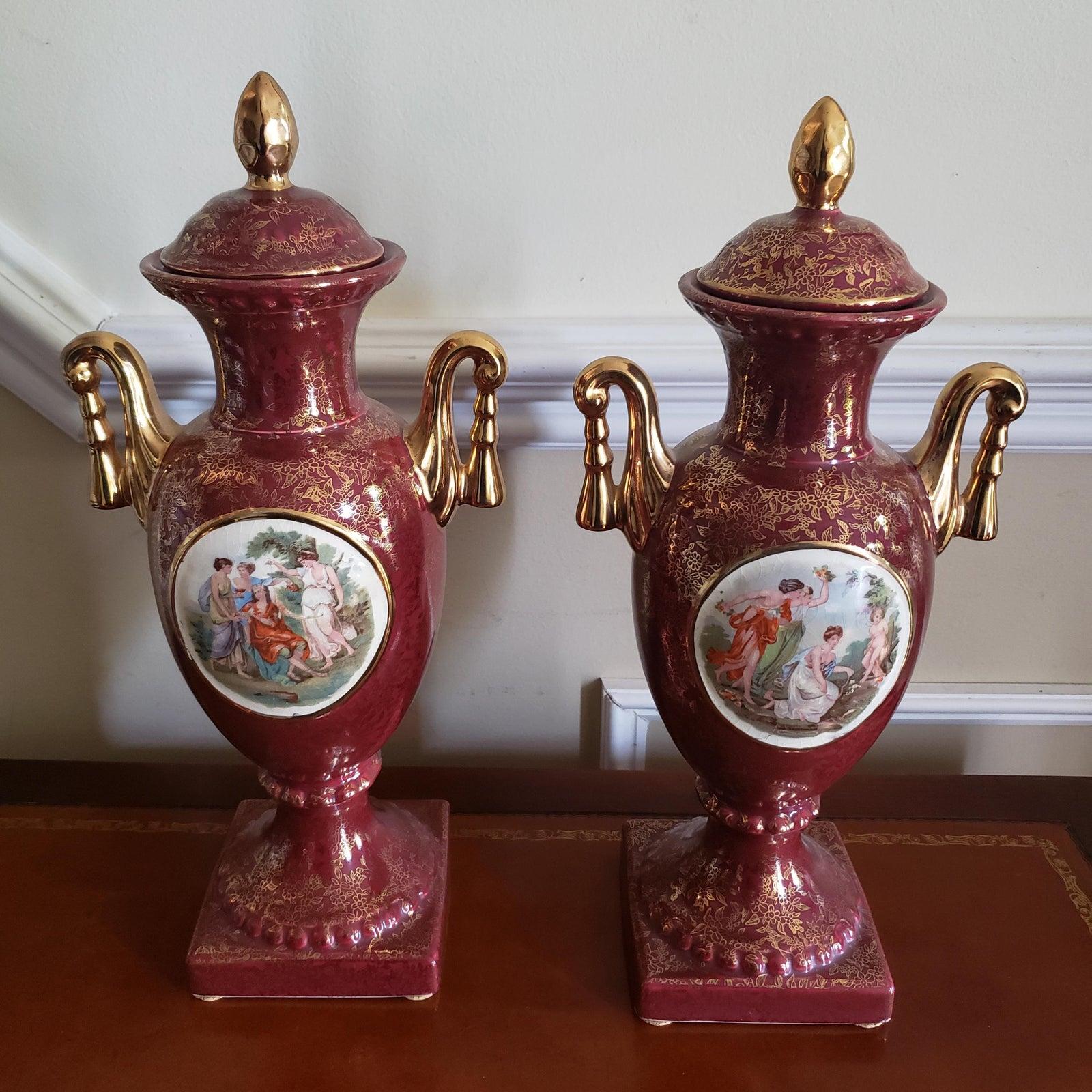 20th Century Antique 1930s English Empire Ware Urns Set, 5 Piece Set For Sale
