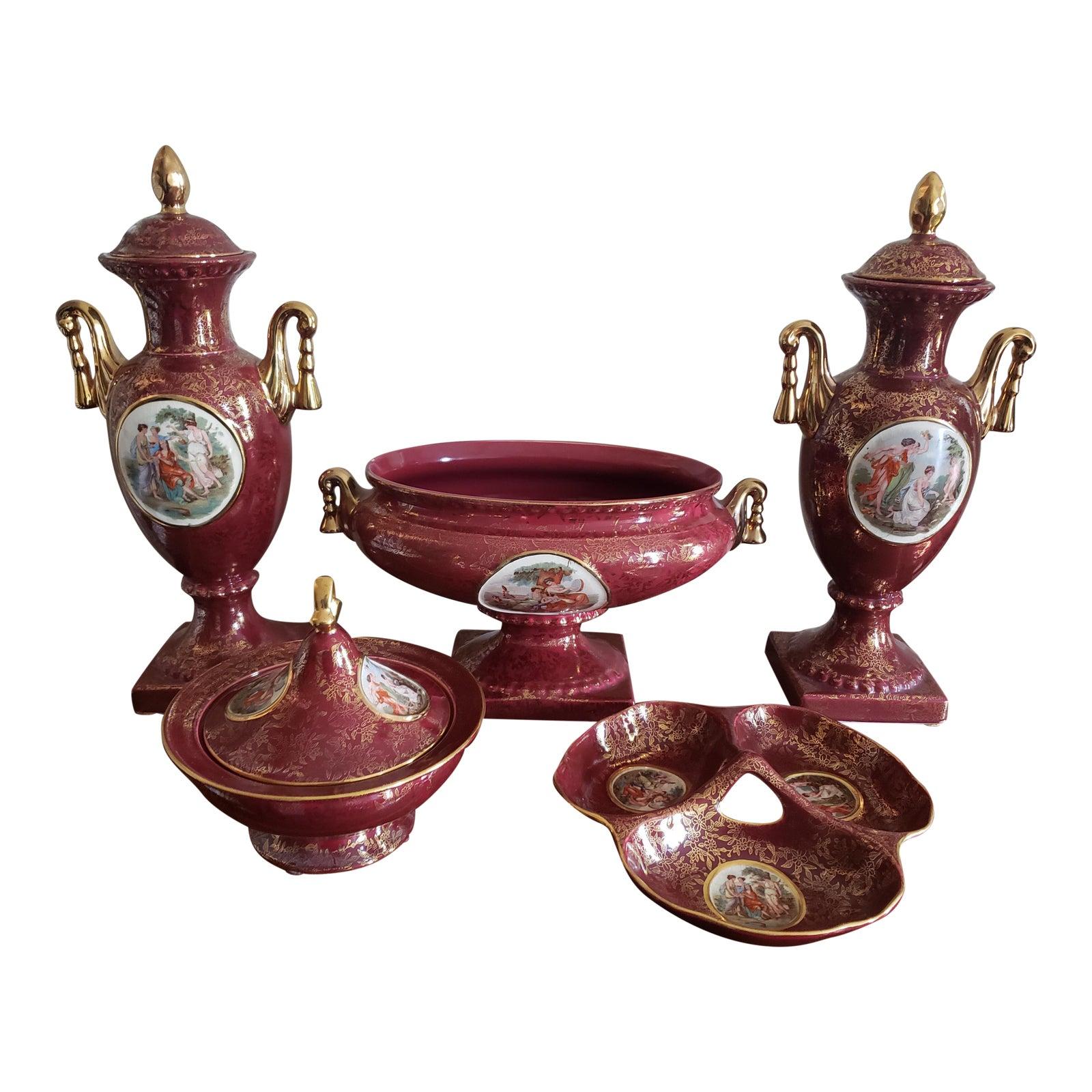 Antique 1930s English Empire Ware Urns Set, 5 Piece Set For Sale