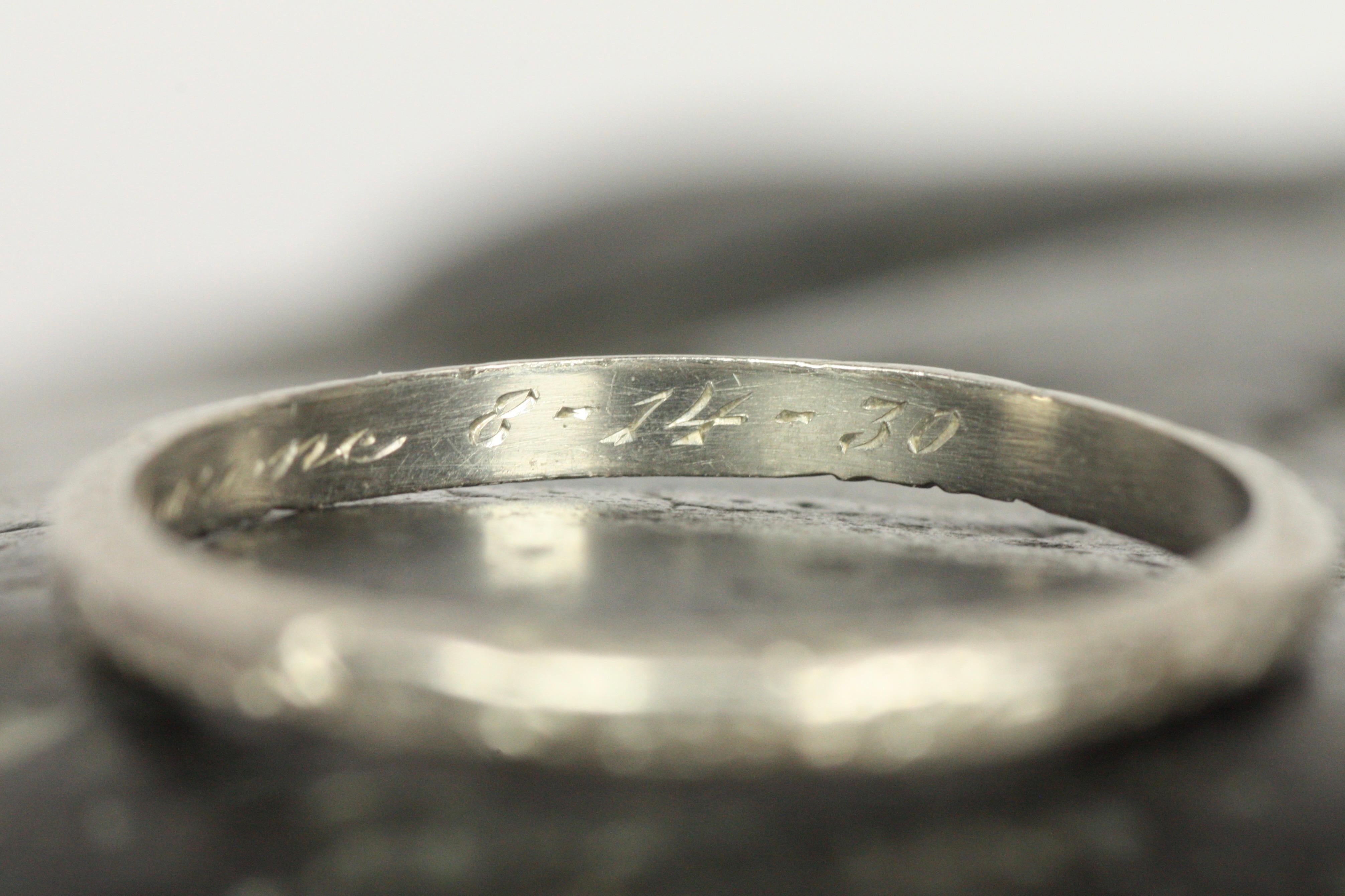 Antique 1930s Floral and Wheat Hand-Engraved Platinum Wedding Band For Sale 5