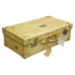 Antique French 1930 Vellum Parchment Large 30" Cream Hard Case Suitcase Luggage (Valigia)