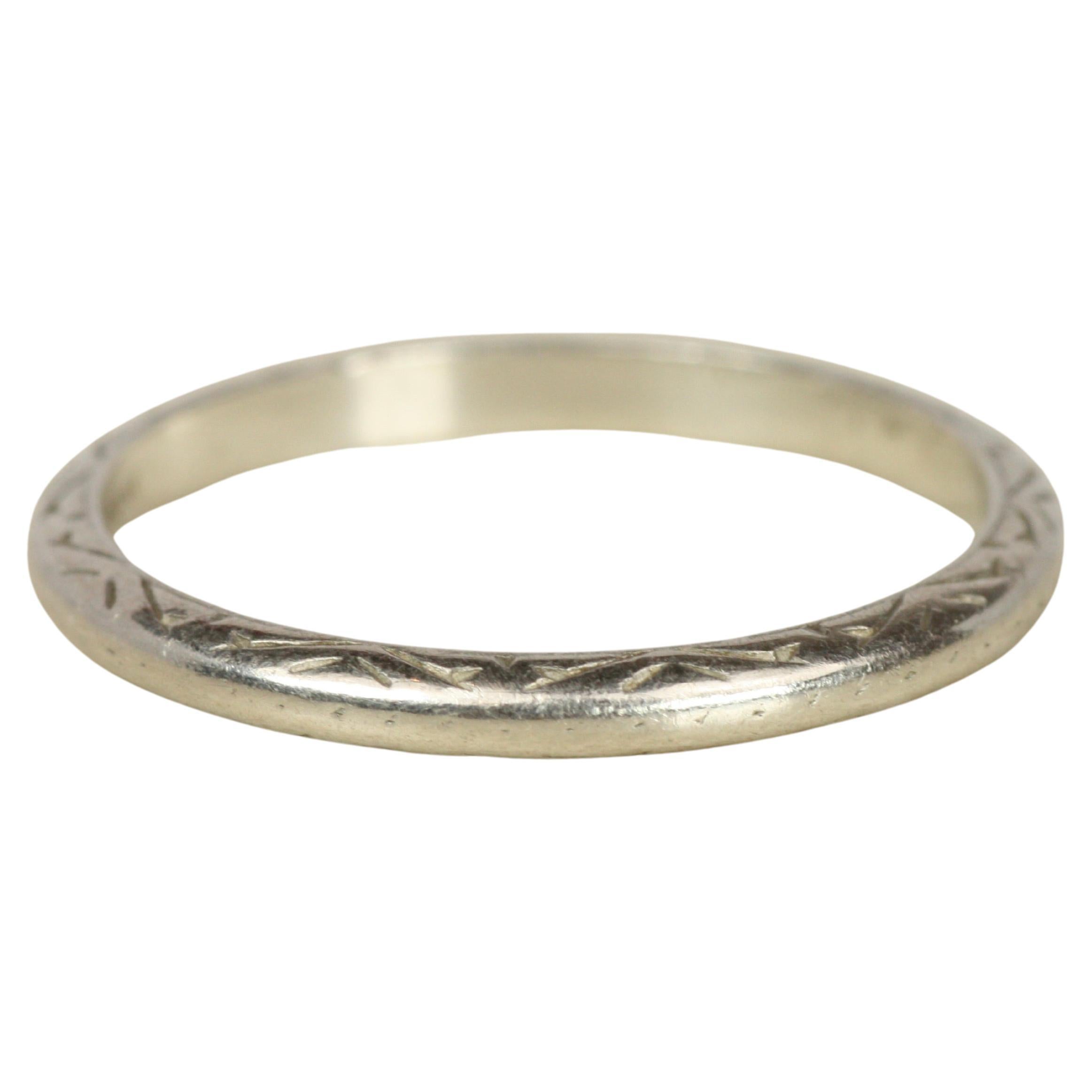 Antique 1930s Geometric Engraved Platinum Wedding Band