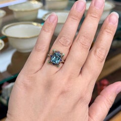 Art Deco 1930's Enamel and Synthetic Spinel Ring 14k Gold