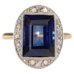 Antique 1930's Sapphire and Rose Cut Diamond Ring 18k Gold