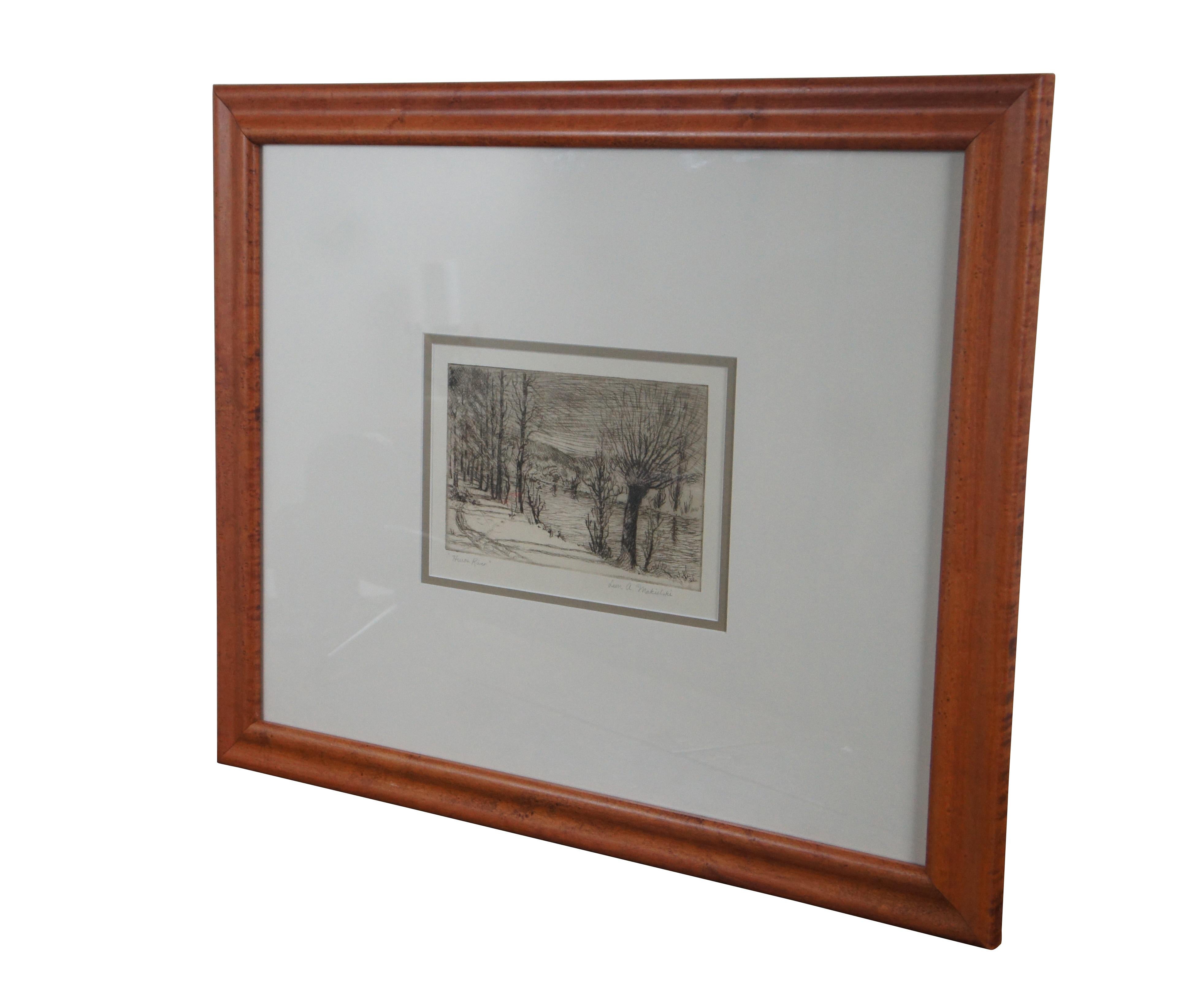 Antique circa 1930's pencil signed etching by Leon A. Makielski titled 