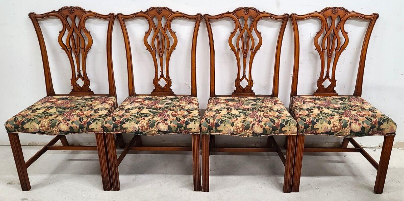 Offering one of our recent palm beach estate fine furniture acquisitions of a
1930s antique set of 6 solid Mahogany Chippendale dining chairs 
They are very well made chairs which will last many more lifetimes.
Set includes 2 arm and 4 side