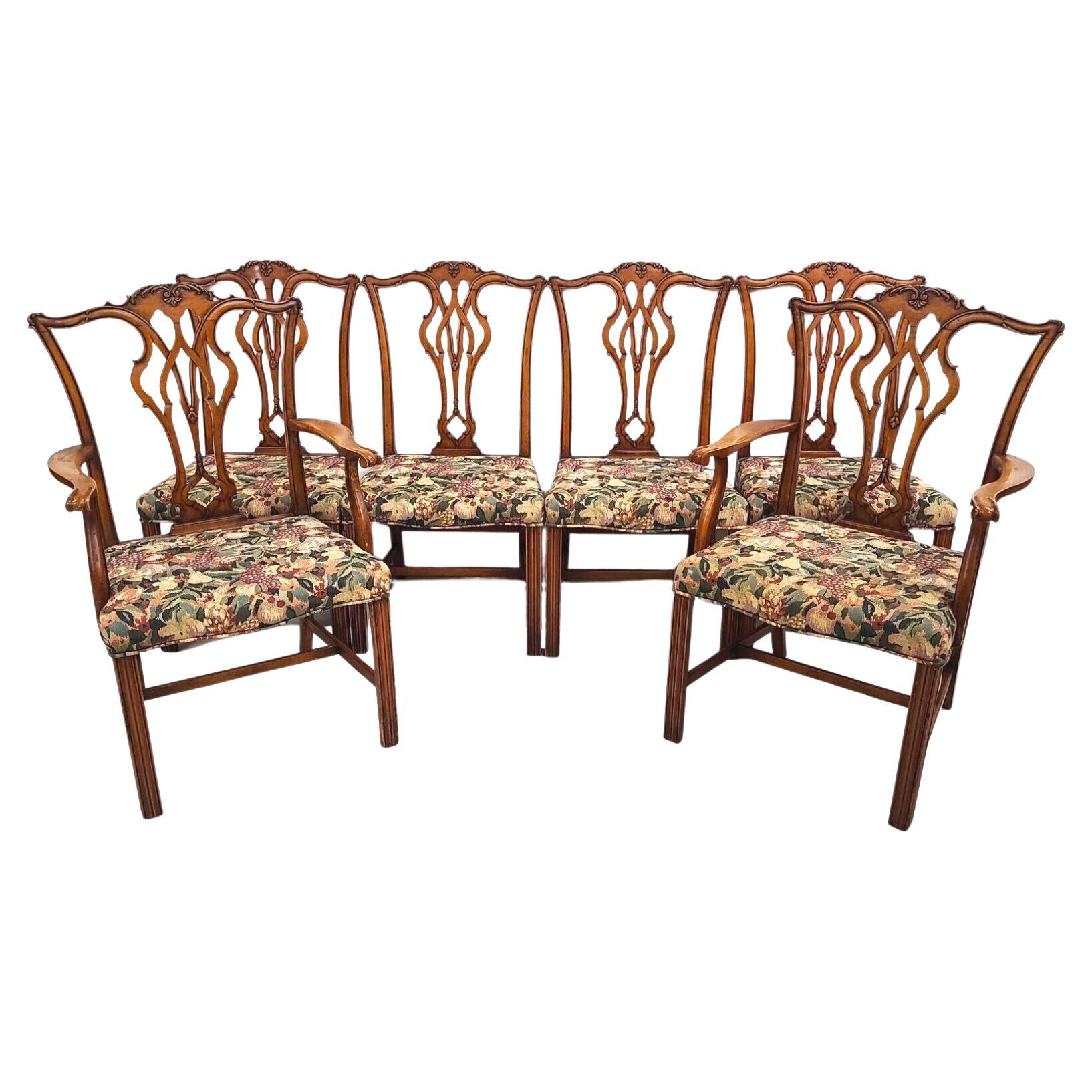 Chaises de salle à manger Chippendale anciennes en acajou des années 1930, lot de 6