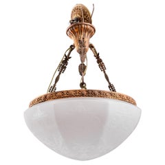 Antique 1930s Neoclassical Art Deco Inverted Pendant Chandelier