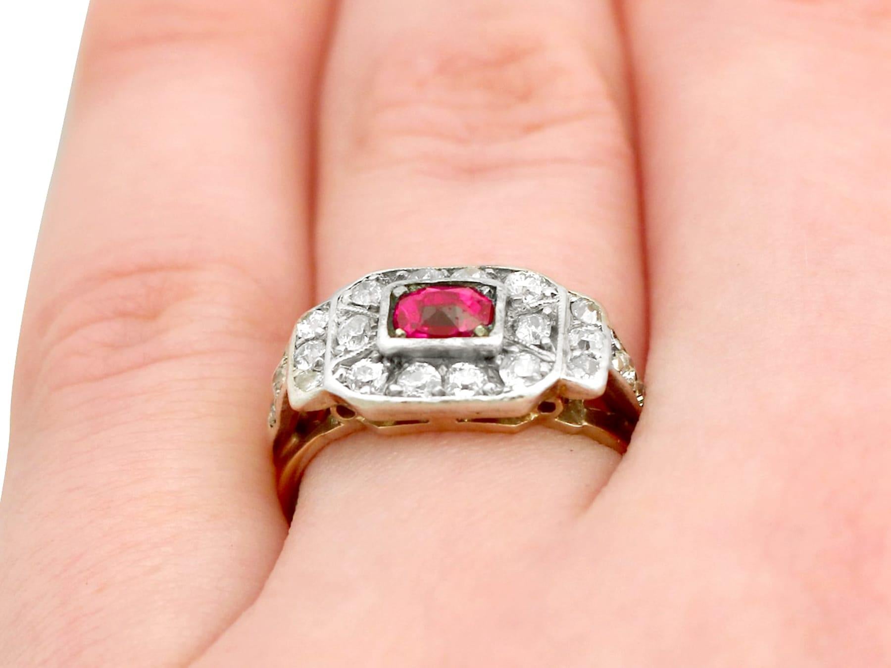 Antique 1930s Oval Cut Ruby and Diamond Yellow Gold Cocktail Ring For Sale 1