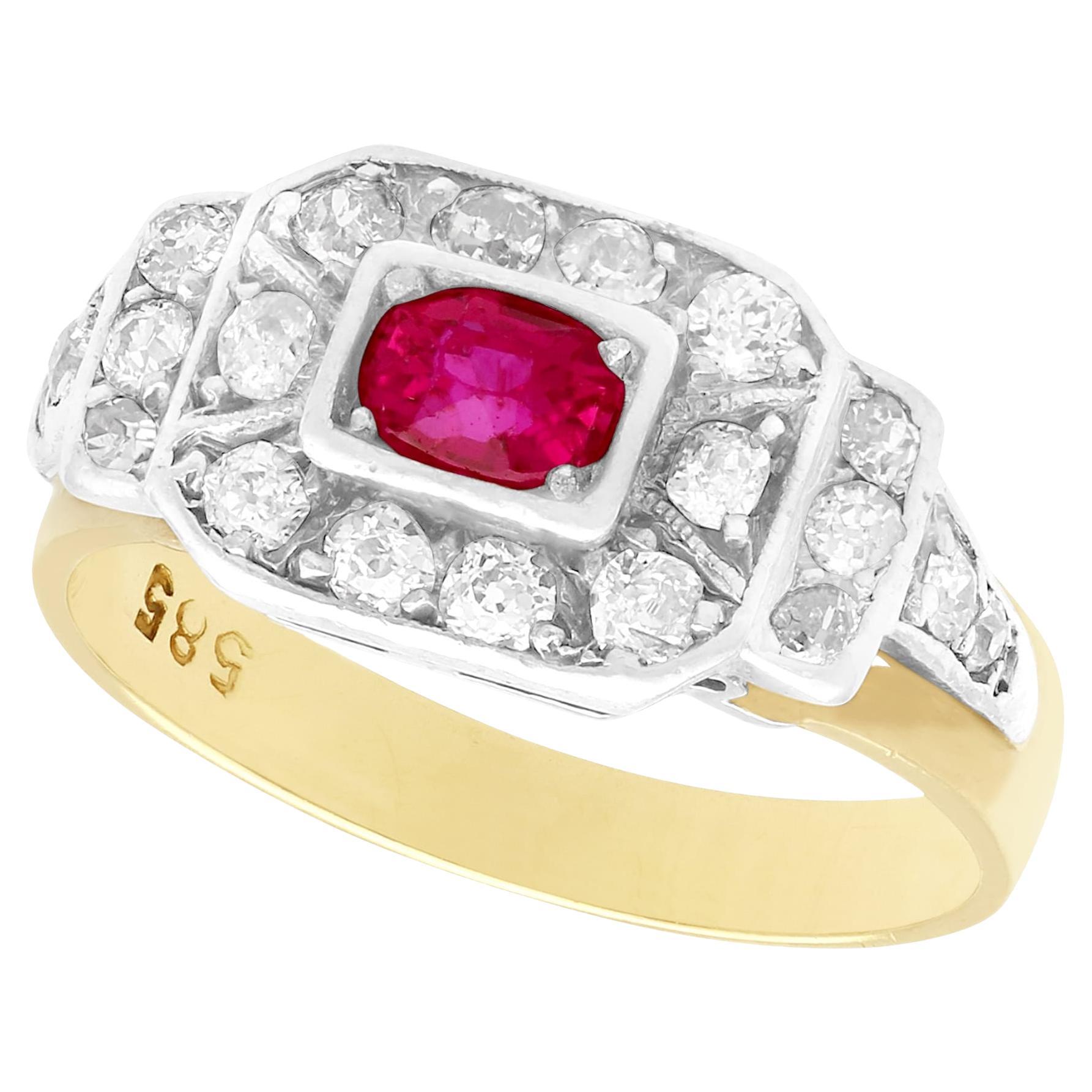 Antique 1930s Oval Cut Ruby and Diamond Yellow Gold Cocktail Ring