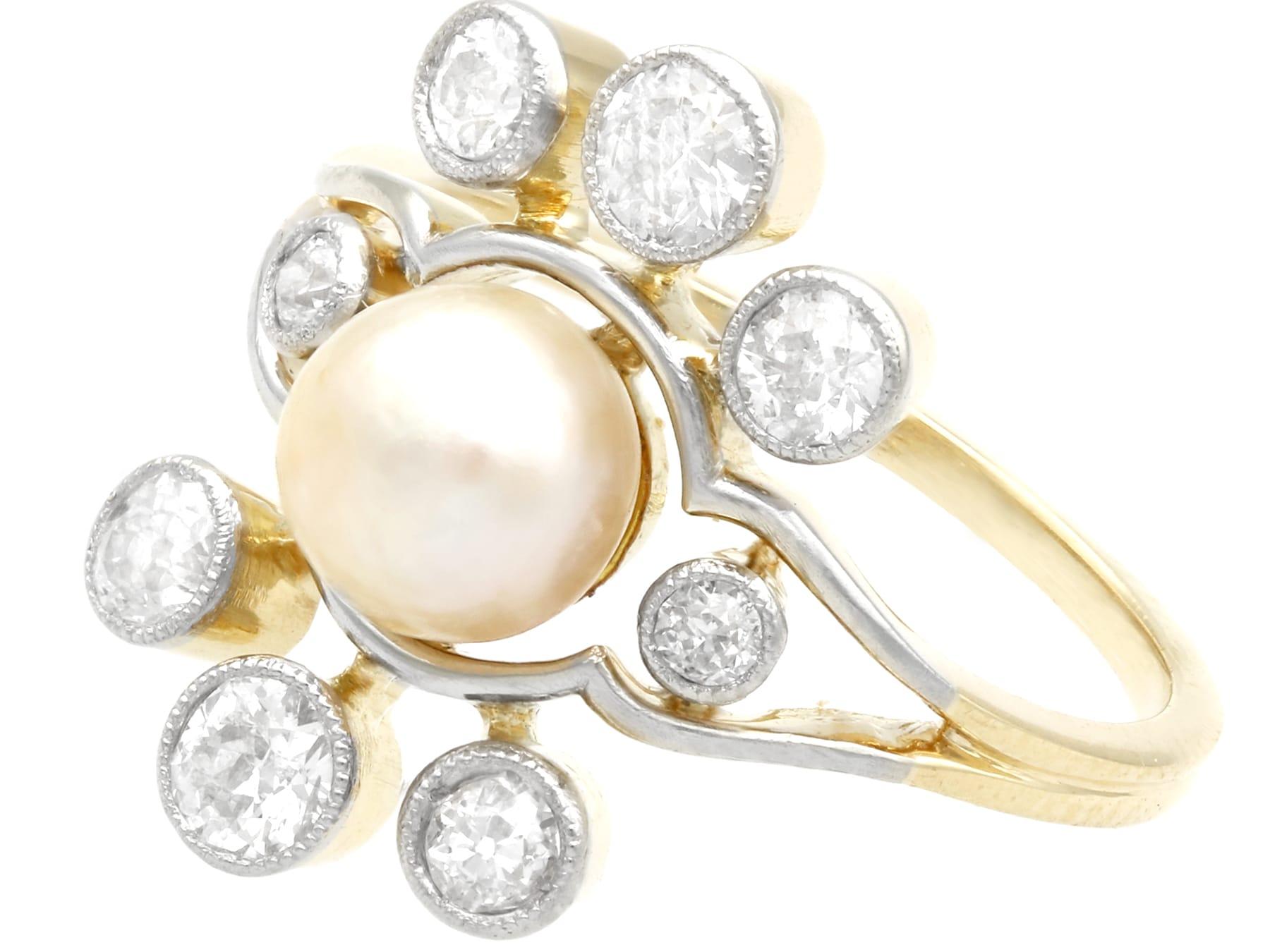 Bague grappe ancienne des années 1930 en or jaune avec perles et diamants Excellent état - En vente à Jesmond, Newcastle Upon Tyne
