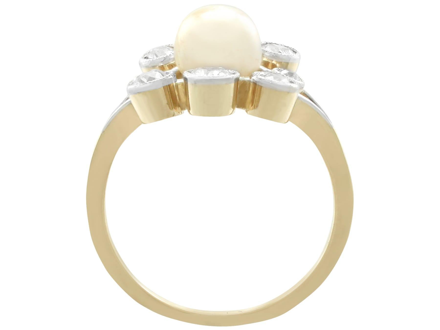 Women's Antique 1930s Pearl and Diamond Yellow Gold Cluster Ring For Sale