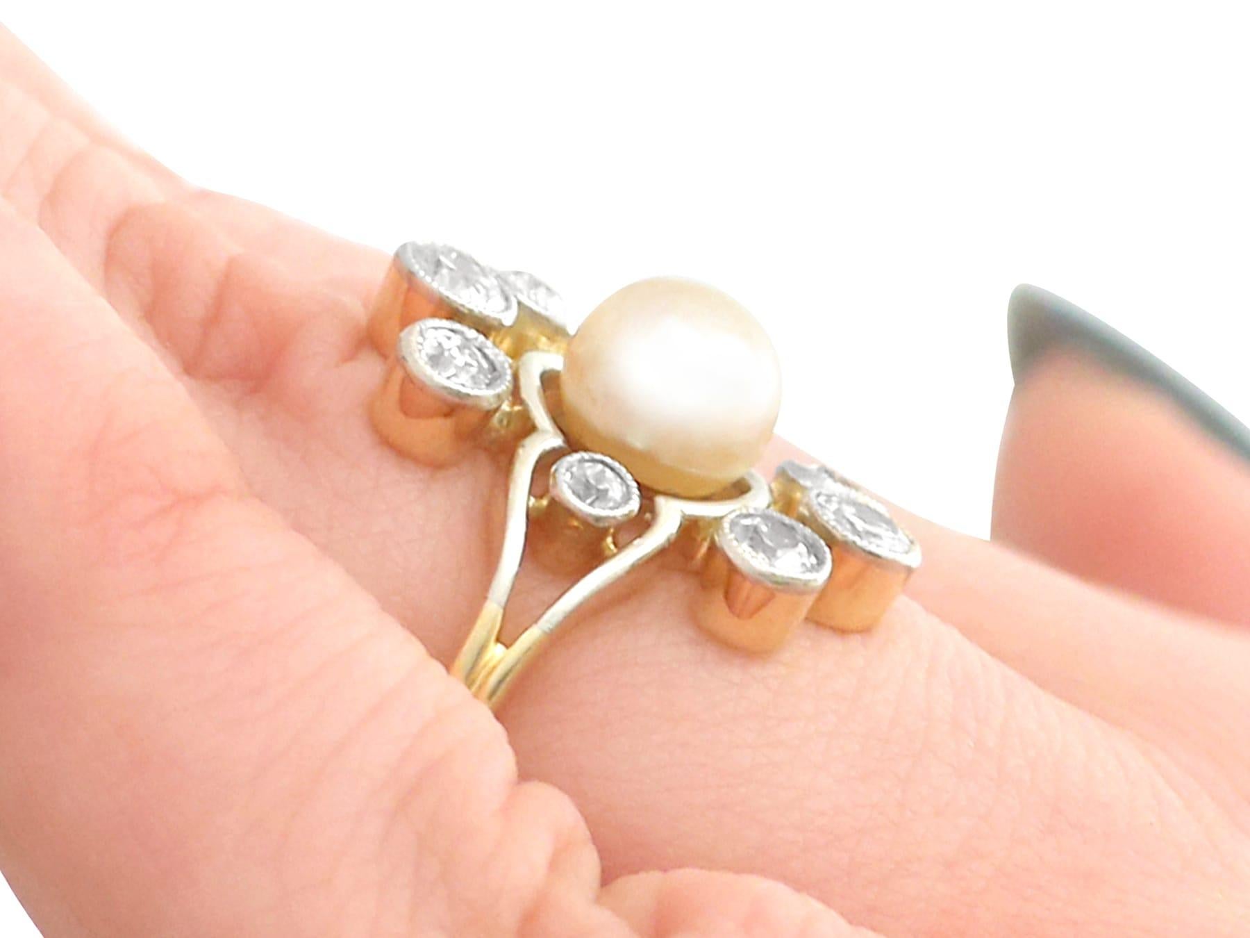 Antique 1930s Pearl and Diamond Yellow Gold Cluster Ring For Sale 3