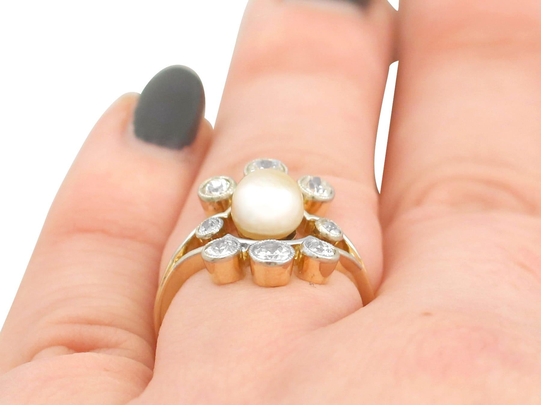 Antique 1930s Pearl and Diamond Yellow Gold Cluster Ring For Sale 4
