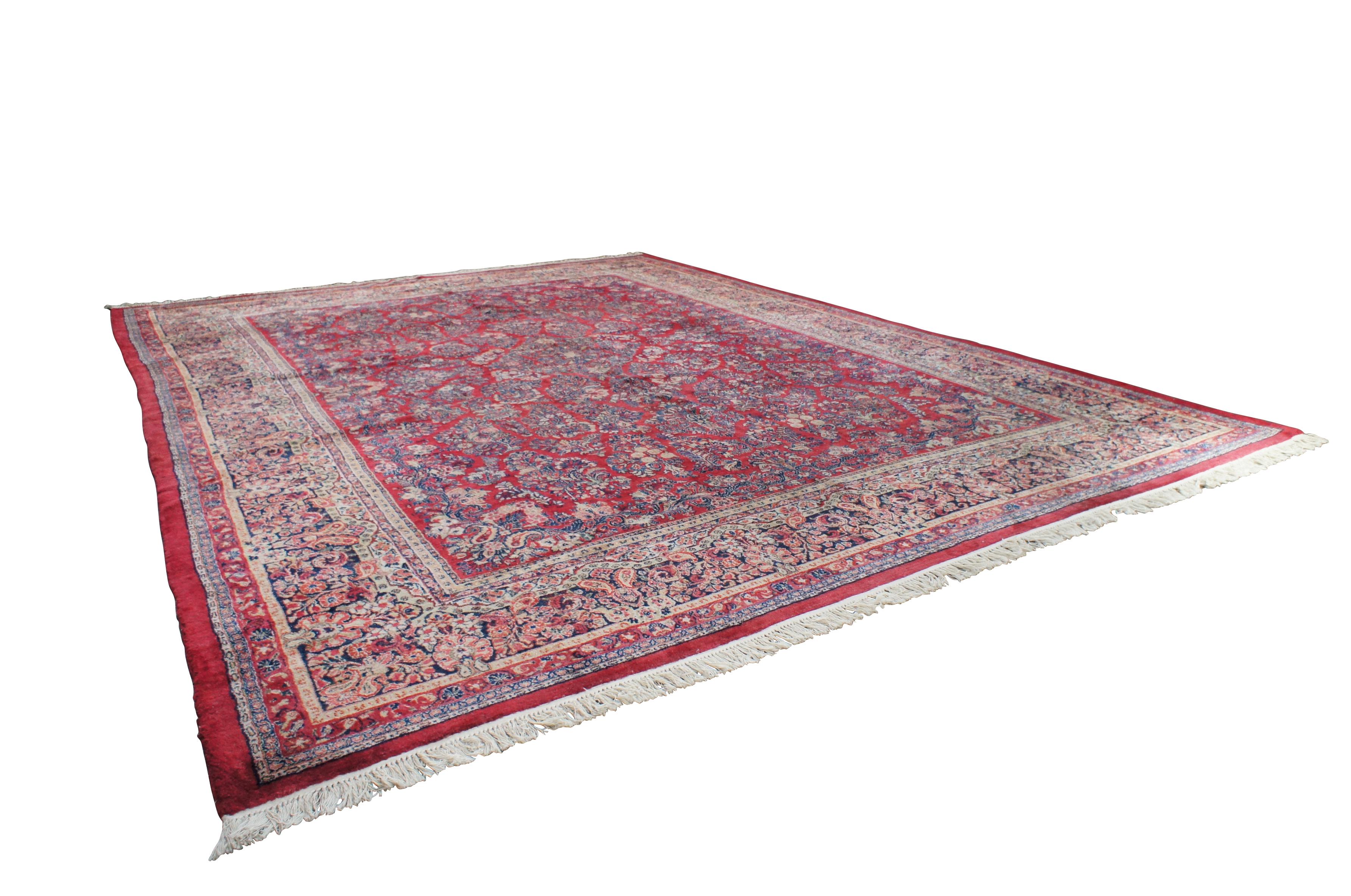 Sarouk Farahan Tappeto Sarouk persiano del 1930 in cotone e lana con motivi floreali, 14' x 18' in vendita