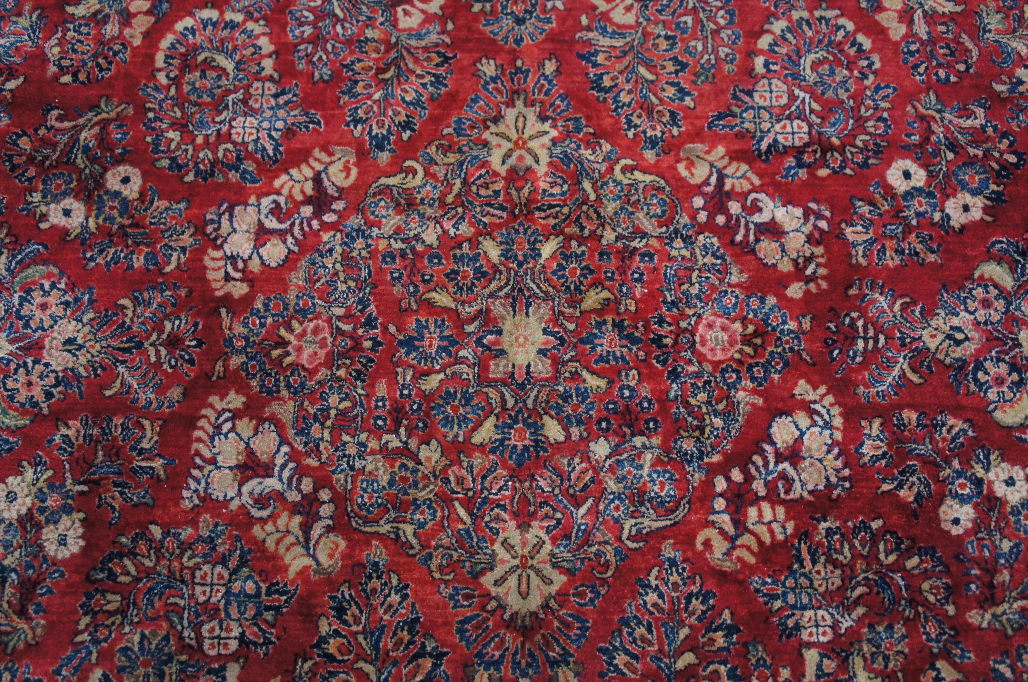 Lana Tappeto Sarouk persiano del 1930 in cotone e lana con motivi floreali, 14' x 18' in vendita