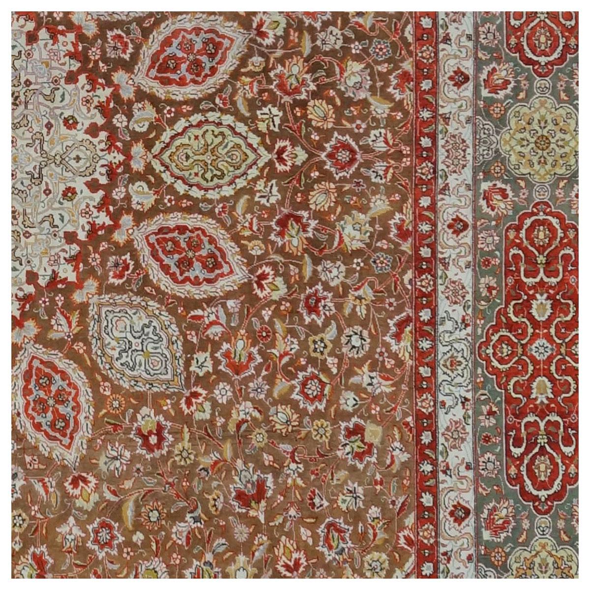 Antiker persischer Tabriz-Teppich 10x14 aus den 1930er Jahren, braun, rot und dunkelgrün, handgefertigt im Angebot 3