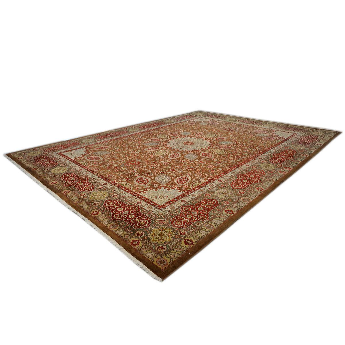 Antiker persischer Tabriz-Teppich 10x14 aus den 1930er Jahren, braun, rot und dunkelgrün, handgefertigt (Handgewebt) im Angebot
