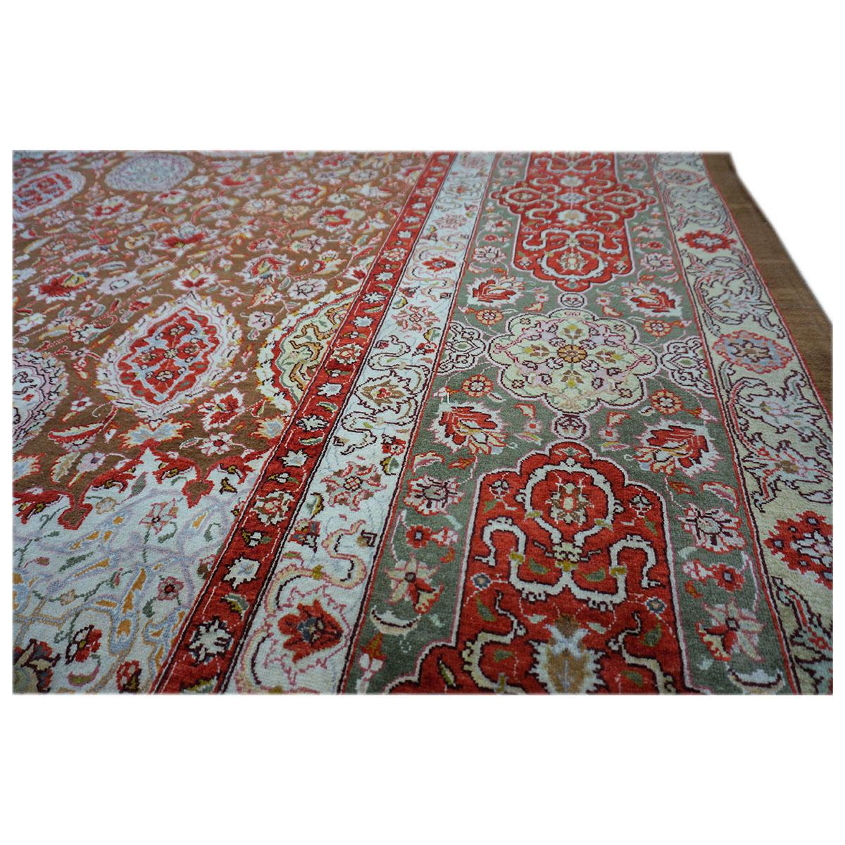Antiker persischer Tabriz-Teppich 10x14 aus den 1930er Jahren, braun, rot und dunkelgrün, handgefertigt im Angebot 1