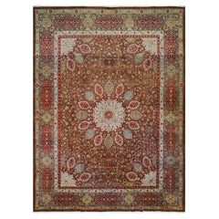 Antiker persischer Tabriz-Teppich 10x14 aus den 1930er Jahren, braun, rot und dunkelgrün, handgefertigt
