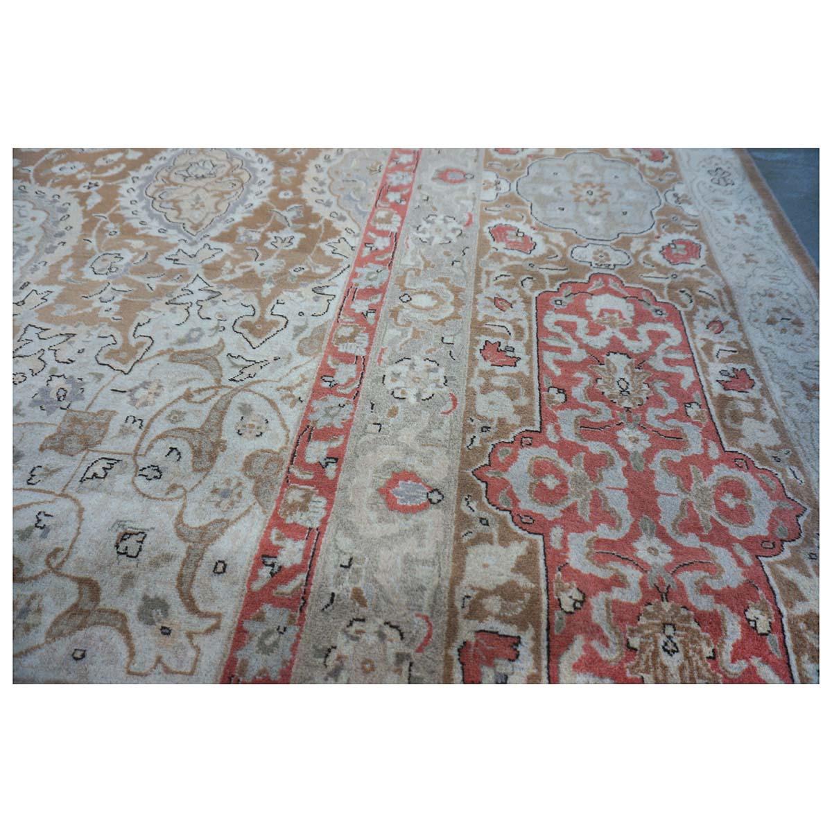 Antique 1930s Persian Tabriz 13x20 Brown & Salmon Oversized Handmade Area Rug For Sale 10