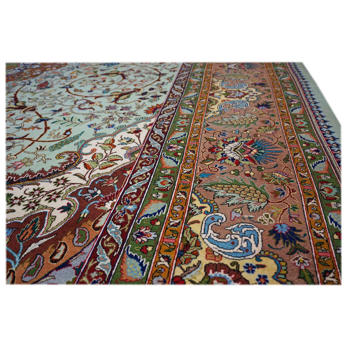 Milieu du XXe siècle Tapis persan Tabriz 9x13 des années 1930, fait à la main, vert clair et argile claire en vente