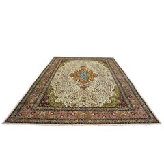 Antique 1930s Persian Tabriz Pahlavi 10x13 Ivory & Light Taupe Handmade Area Rug