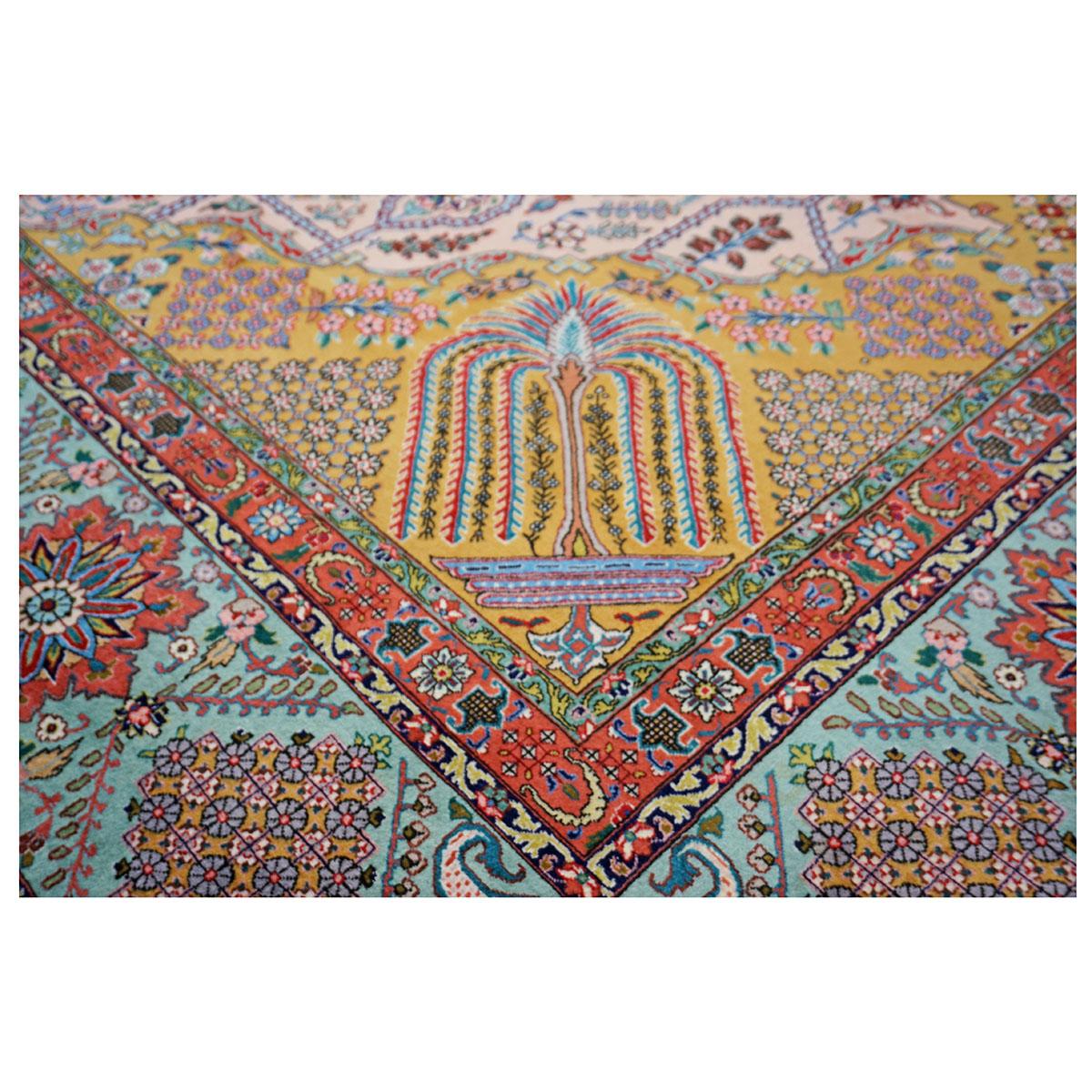 Antike 1930er Persisch Tabriz Pahlavi 10x13 Hellrosa, Blau & Pfirsich Handgefertigter Teppich im Angebot 4