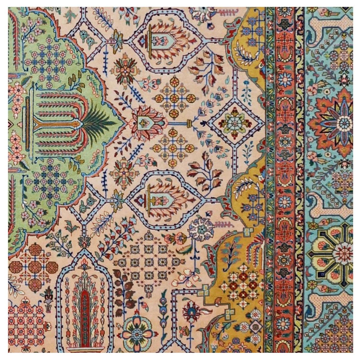 Antike 1930er Persisch Tabriz Pahlavi 10x13 Hellrosa, Blau & Pfirsich Handgefertigter Teppich im Angebot 2