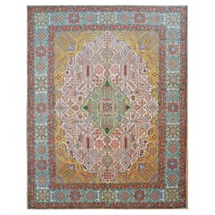 Antike 1930er Persisch Tabriz Pahlavi 10x13 Hellrosa, Blau & Pfirsich Handgefertigter Teppich