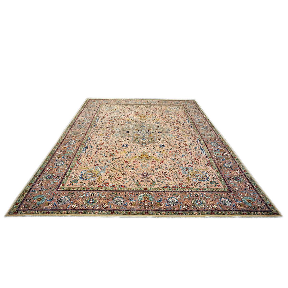  Ashly Fine Rugs presents a 1930s Antique Persian Tabriz 9x13 Wool Handmade Rug. Tabriz is a northern city in modern-day Iran and has forever been famous for the fineness and craftsmanship of its handmade rugs. These rugs are better known as the