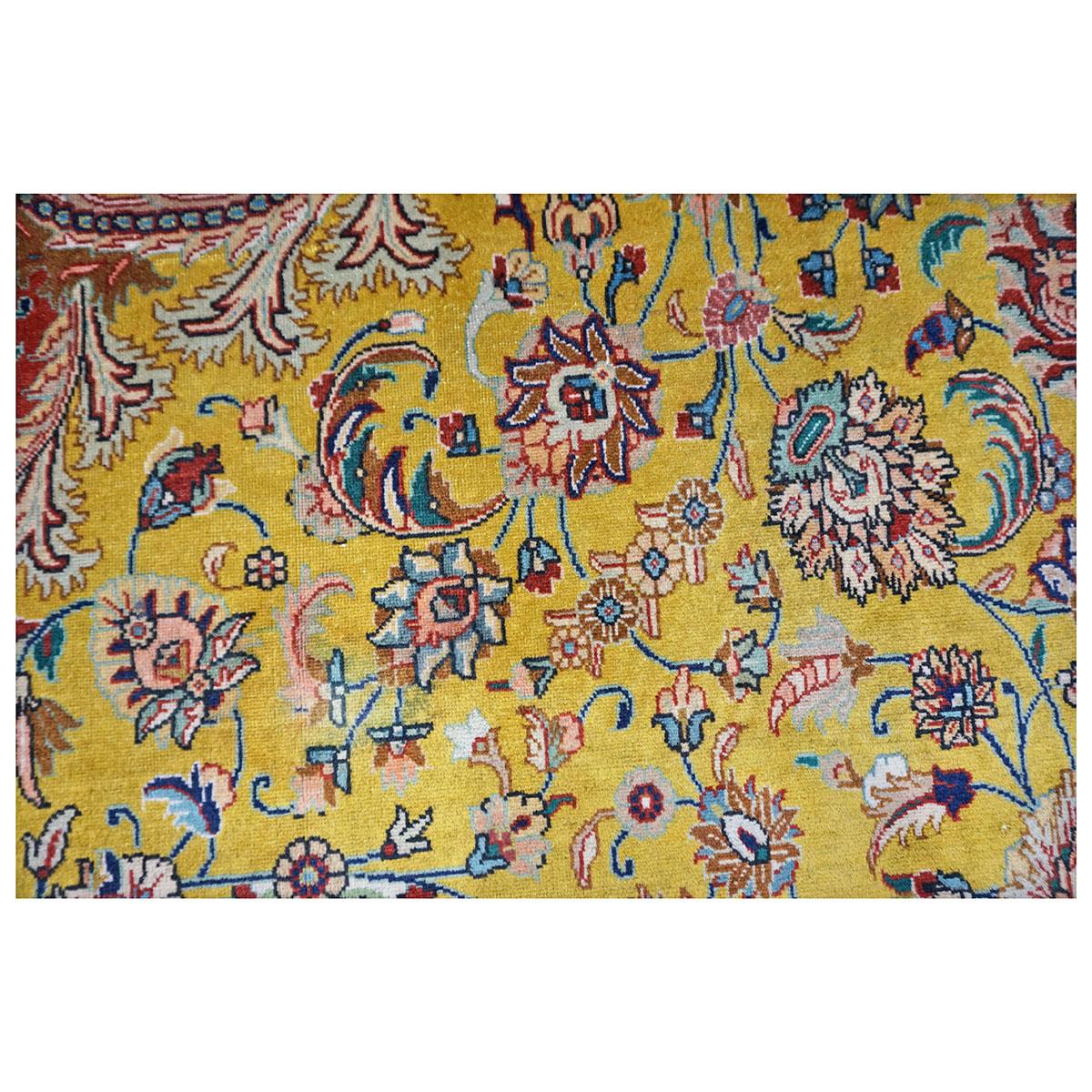 Wool Antique 1930s Persian Tabriz Pahlavi 9x13 Yellow, Red, & Navy Handmade Area Rug For Sale