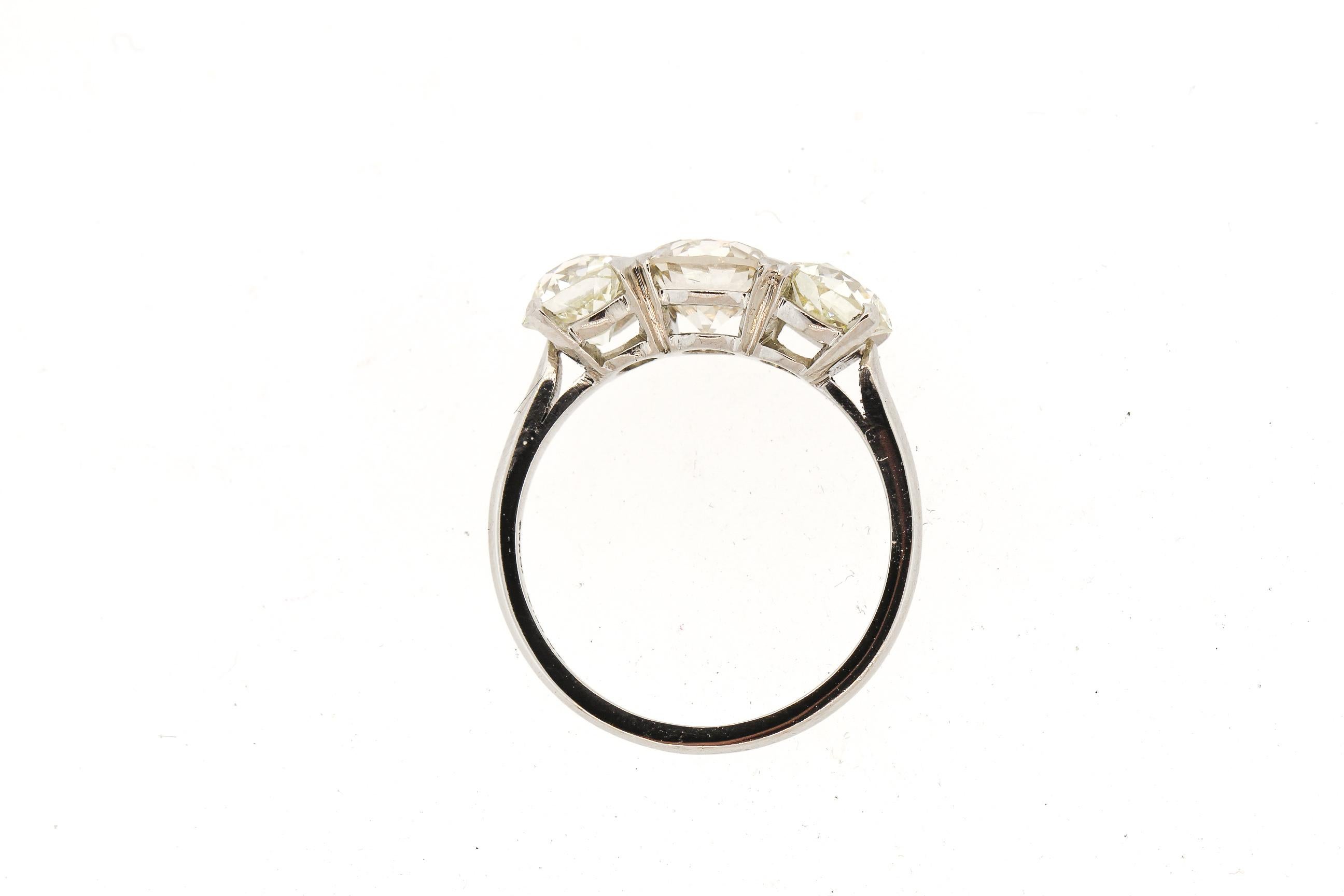 Art Deco Antique 1930s Platinum Old European Cut Diamond Three-Stone Ring