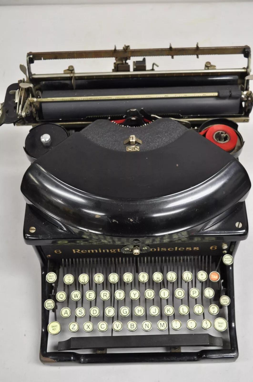 Victorien Ancienne machine à écrire Remington Noiseless Model 6 Black des années 1930 en vente