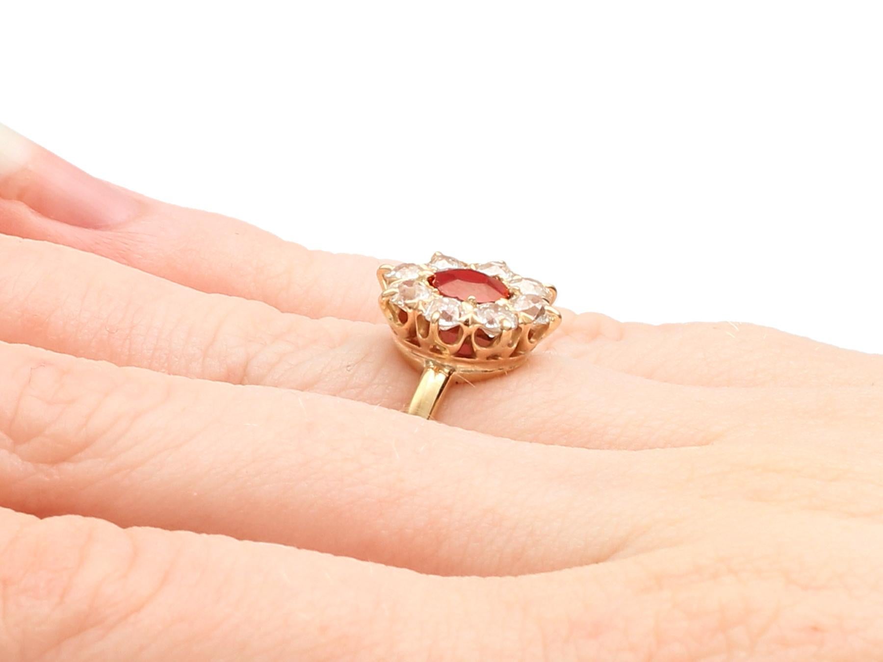 Antique 1930s Ruby and Diamond Yellow Gold Cluster Ring In Excellent Condition In Jesmond, Newcastle Upon Tyne
